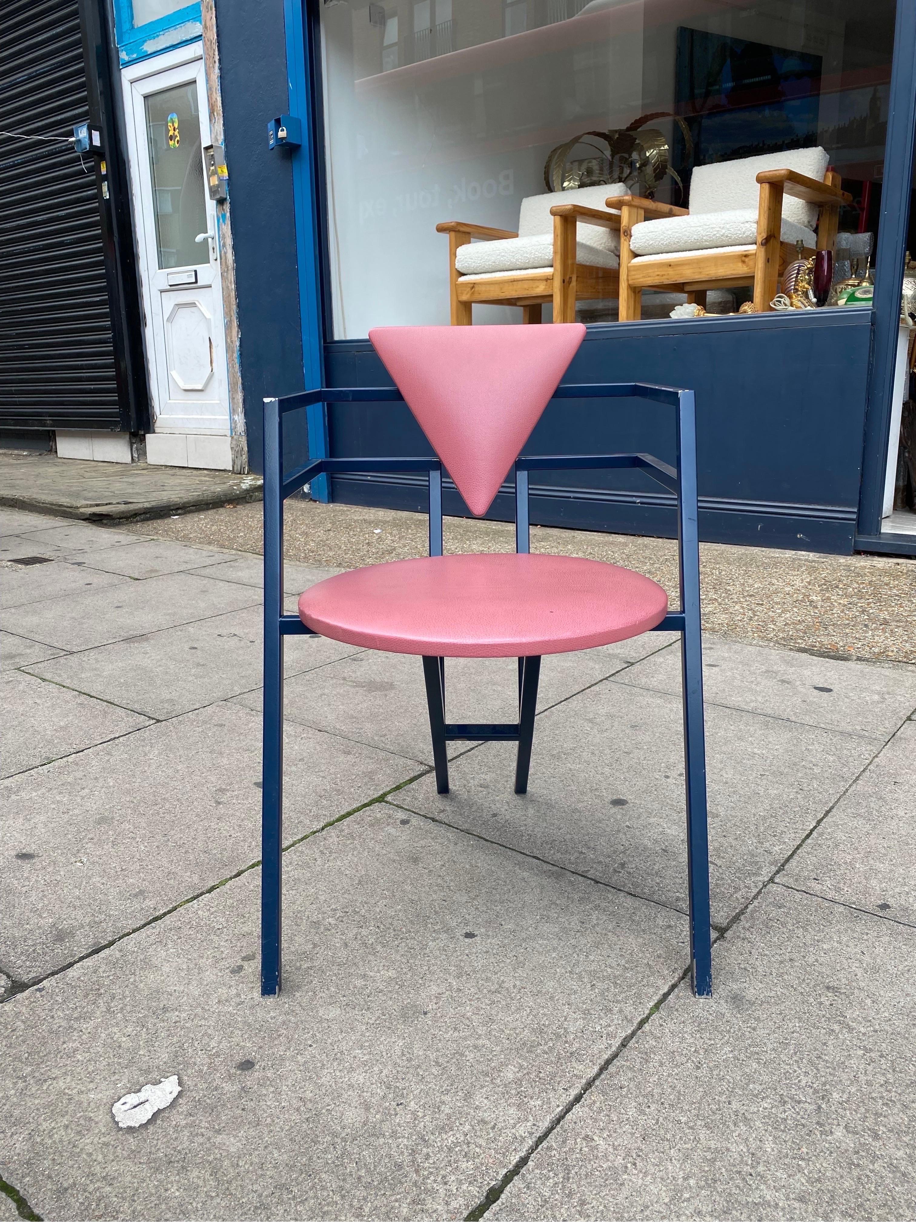 Powder-Coated 1 Druillet Postmodern 1980s Blue Pink Dining Chair Jean Allemand Vintage Desk For Sale