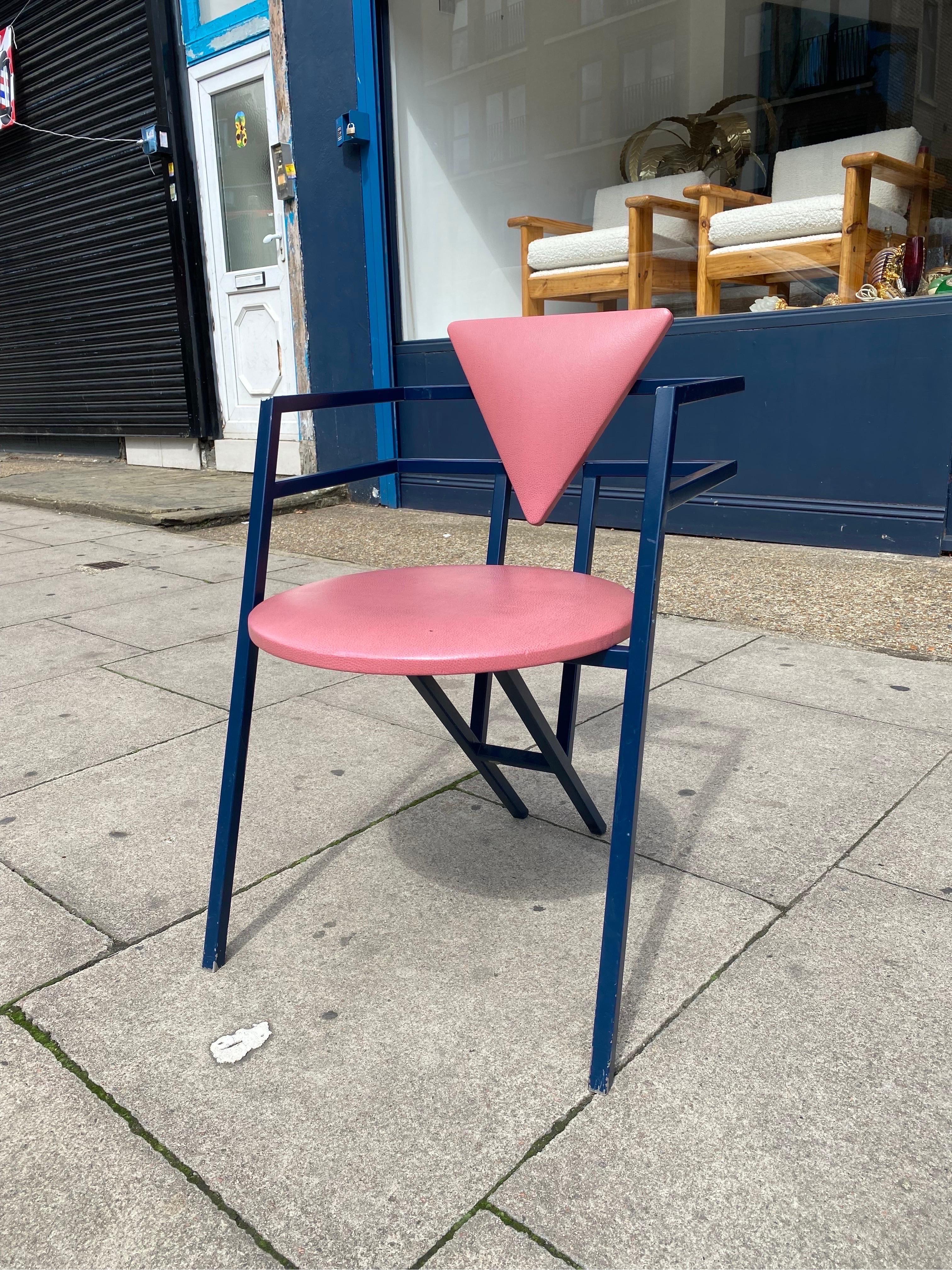 1 Druillet Postmodern 1980s Blue Pink Dining Chair Jean Allemand Vintage Desk In Fair Condition For Sale In London, GB