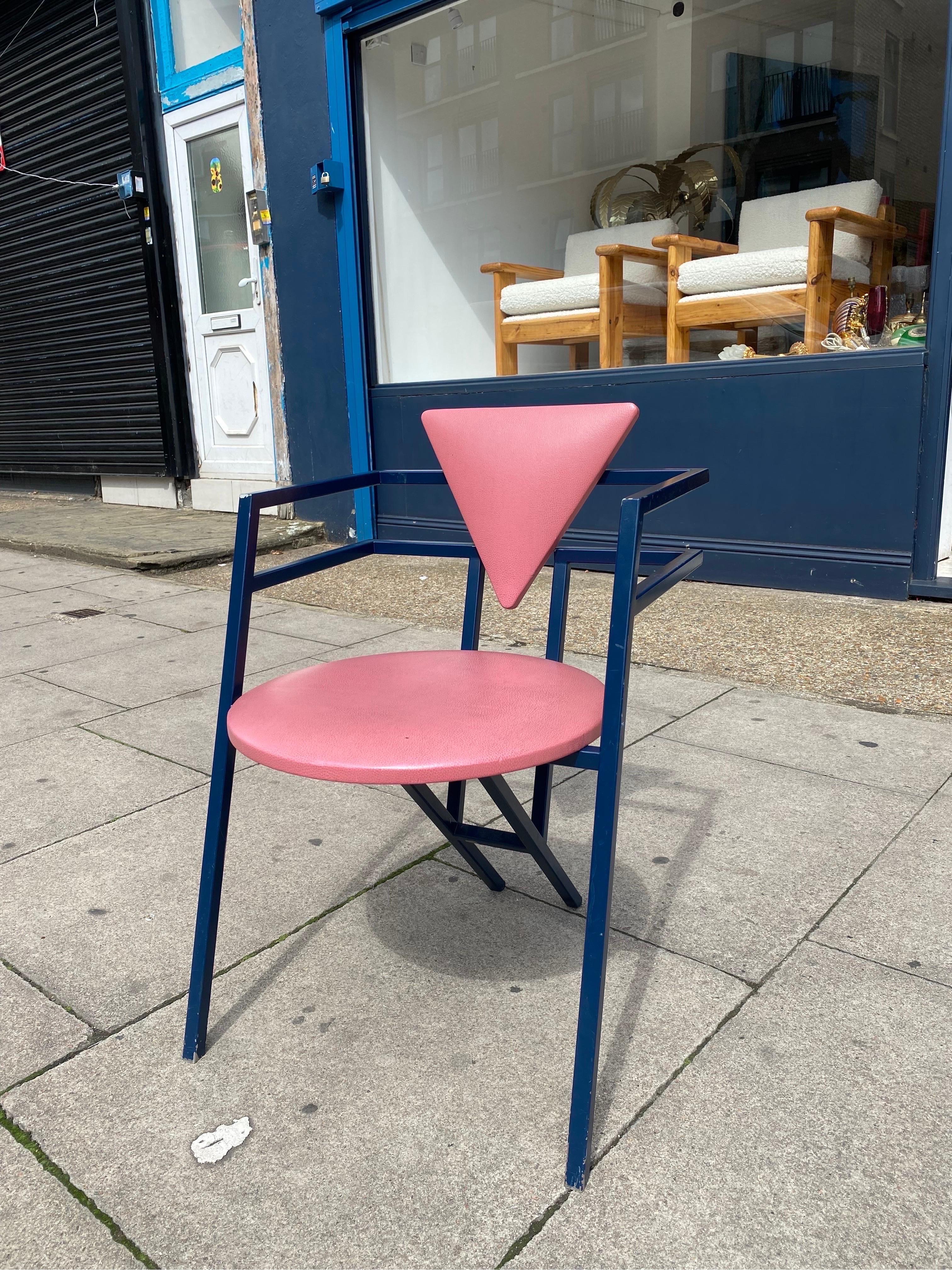 Late 20th Century 1 Druillet Postmodern 1980s Blue Pink Dining Chair Jean Allemand Vintage Desk For Sale