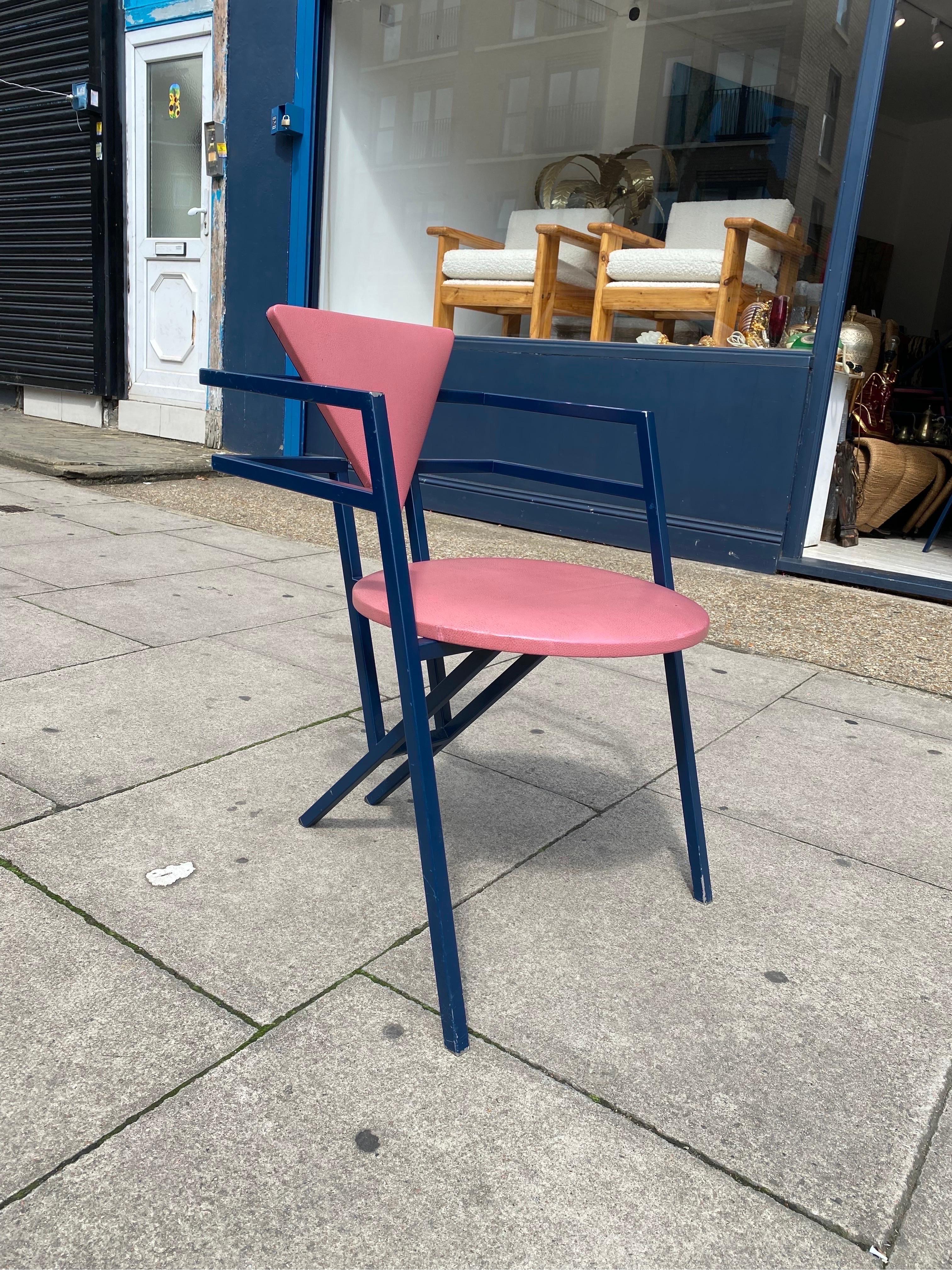 Steel 1 Druillet Postmodern 1980s Blue Pink Dining Chair Jean Allemand Vintage Desk For Sale