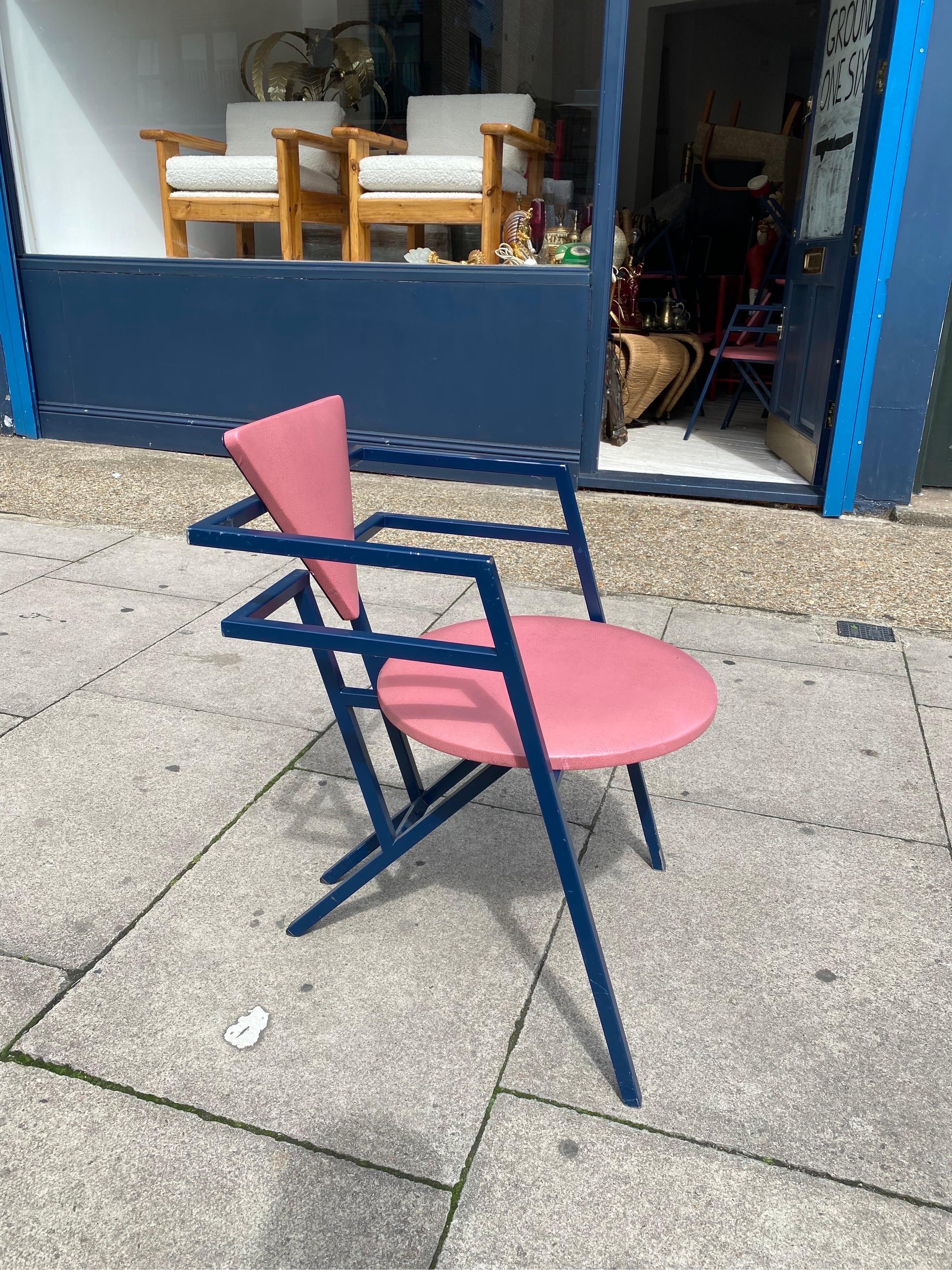 1 Druillet Postmodern 1980s Blue Pink Dining Chair Jean Allemand Vintage Desk For Sale 1