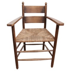 1 Dutch Ladder Back Oak Rush Seat Armchairs