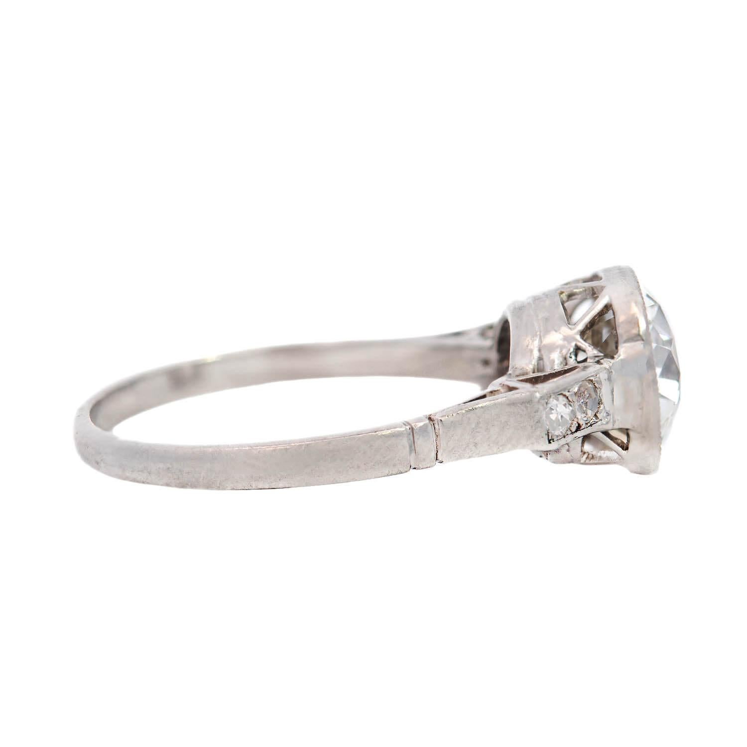Antique Cushion Cut 1 Edwardian Platinum Diamond Engagement Ring 2.06ct For Sale