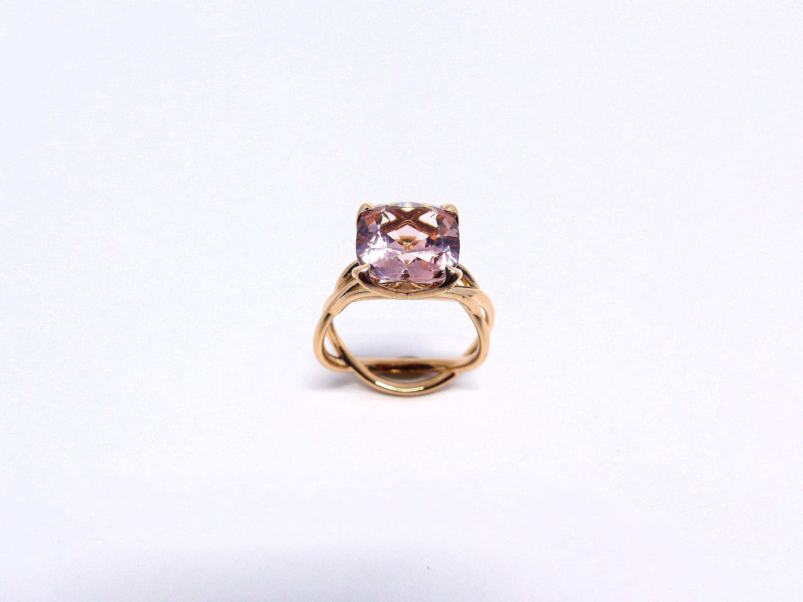 Contemporary Rose Gold 4, 35ct. Morganite Dome Ring For Sale