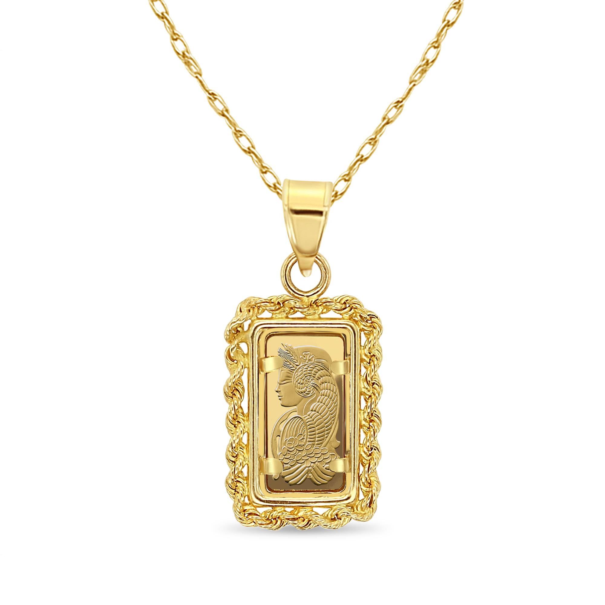 1 Gram Credit Suisse Gold Bar with Rope Bezel Necklace In New Condition For Sale In Sugar Land, TX