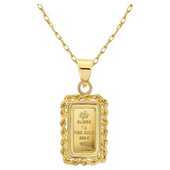 1 Gram Credit Suisse Gold Bar with Rope Bezel Necklace