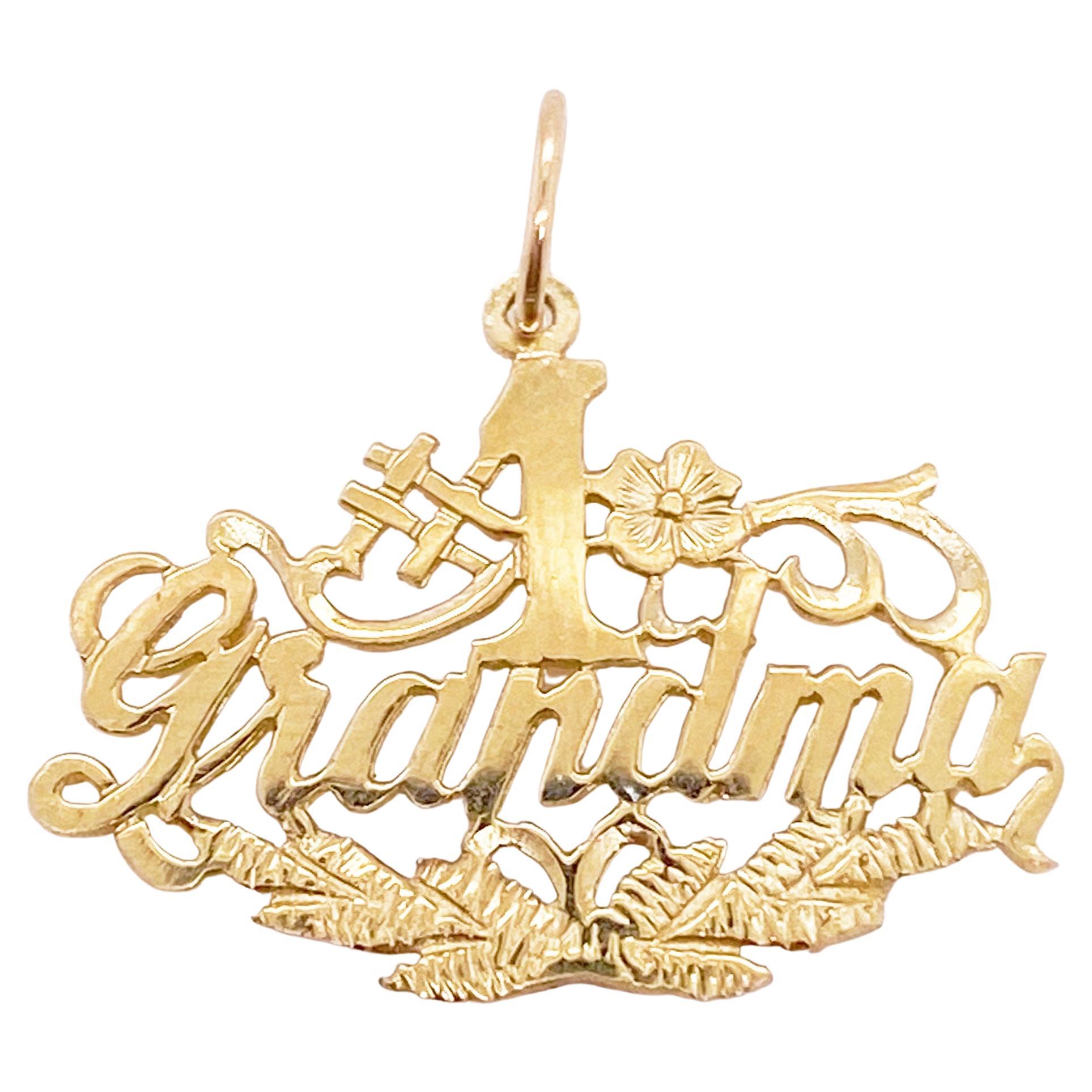 #1 Grandma Charm or Pendant, 14K Yellow Gold, Stamped Out, Mother’s Day Gift For Sale