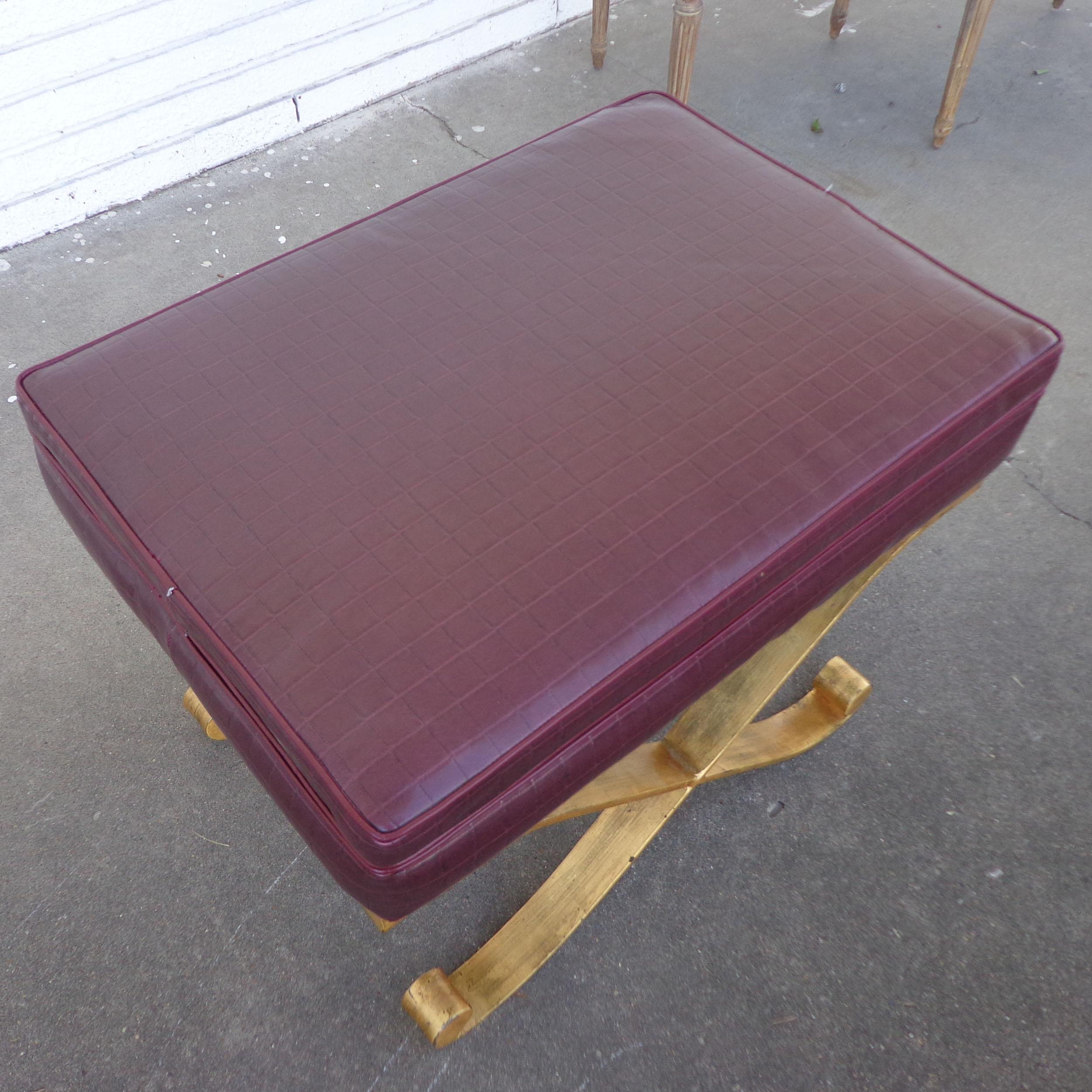 1 Hollywood Regency Faux Croc Leather X Stool In Good Condition For Sale In Pasadena, TX