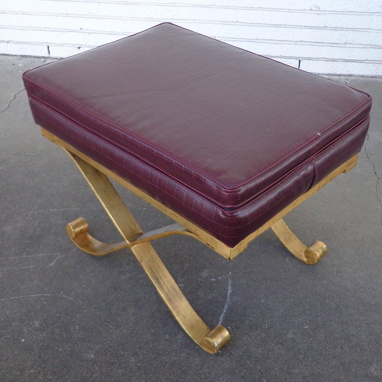 1 Hollywood Regency Faux Croc Leather X Stool For Sale at 1stDibs