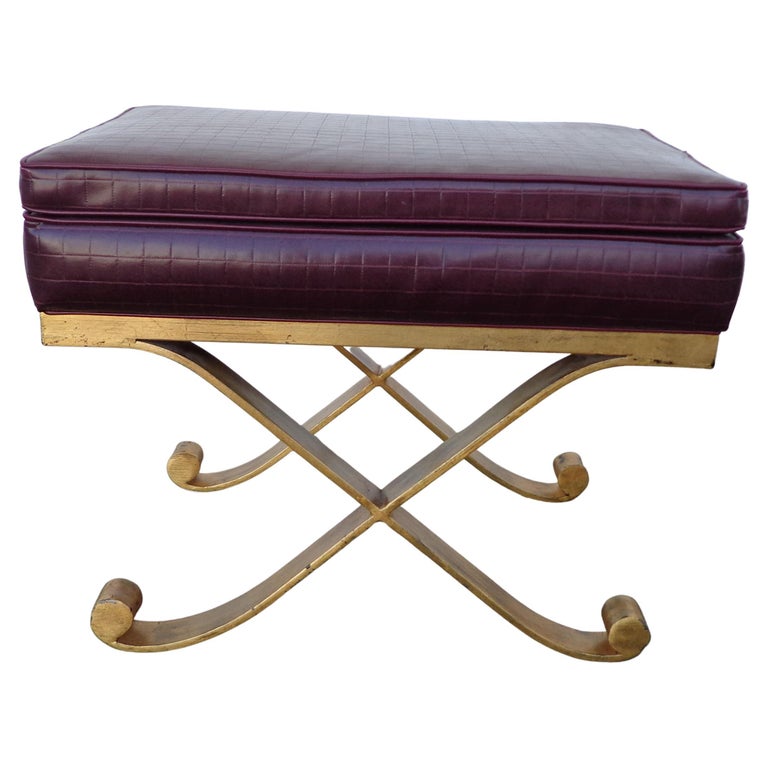 1 Hollywood Regency Faux Croc Leather X Stool For Sale at 1stDibs