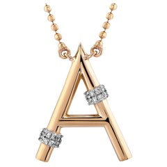 1 inch A Letter Necklace, E Color Diamond 14K Yellow Gold, 