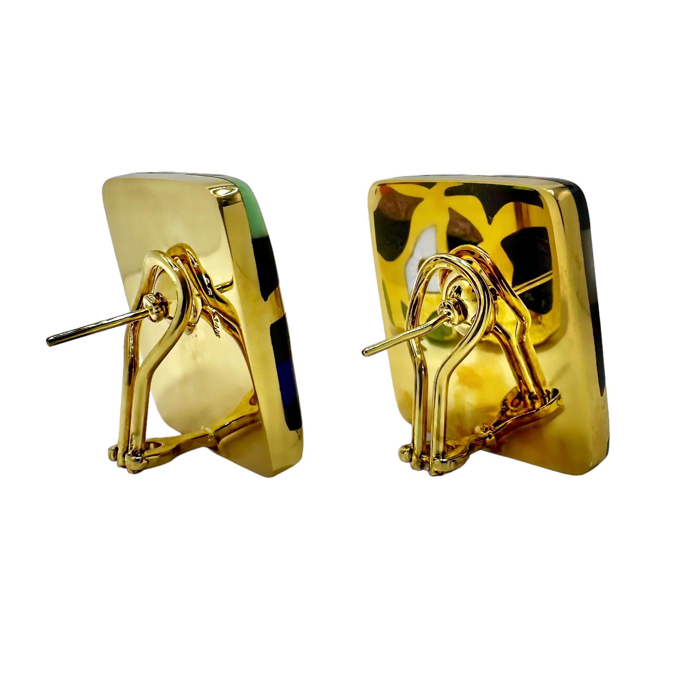 Asch Grossbardt, boucles d'oreilles en or jaune avec motif floral incrusté de pierres de 1 pouce par 1 pouce en vente 2