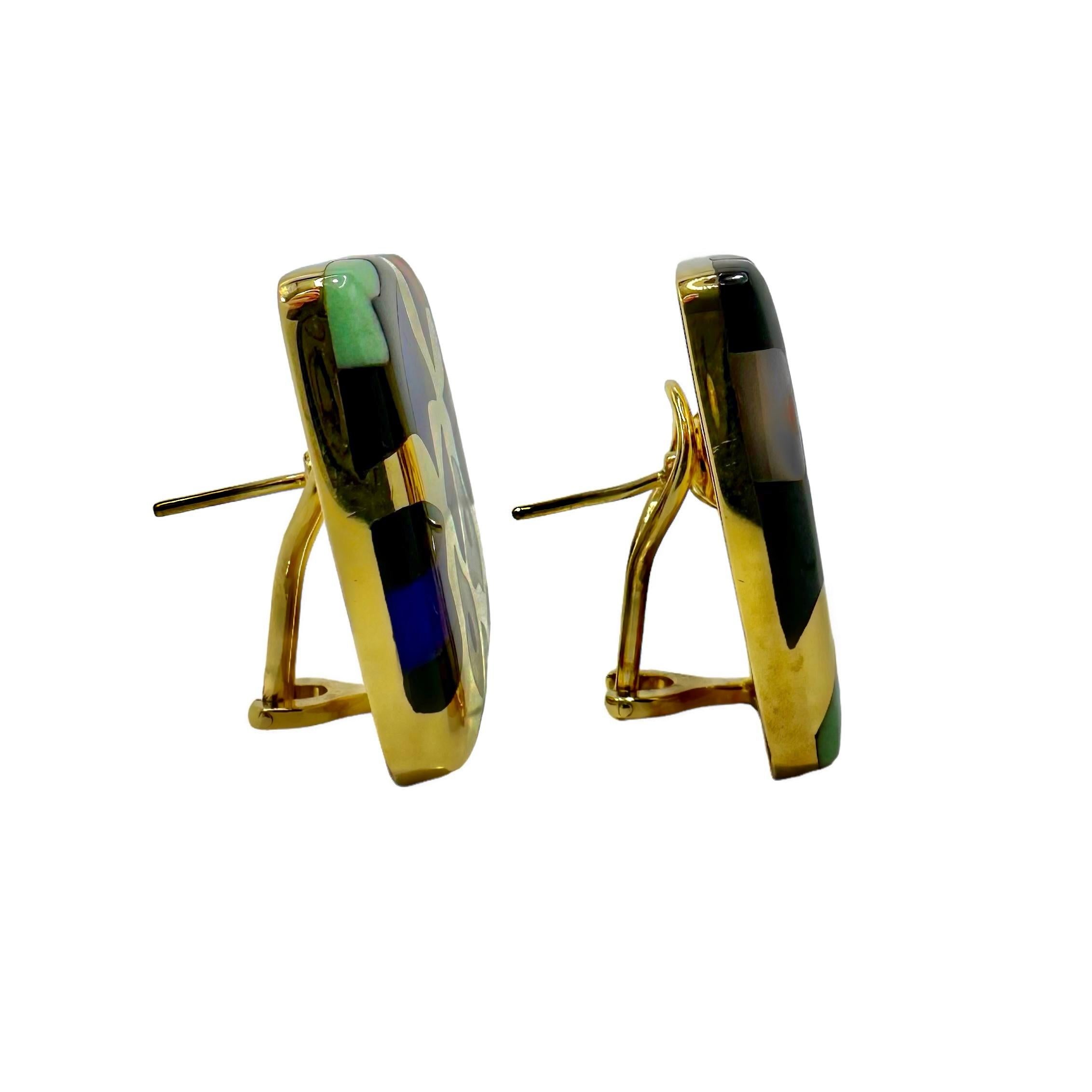 Asch Grossbardt, boucles d'oreilles en or jaune avec motif floral incrusté de pierres de 1 pouce par 1 pouce en vente 3