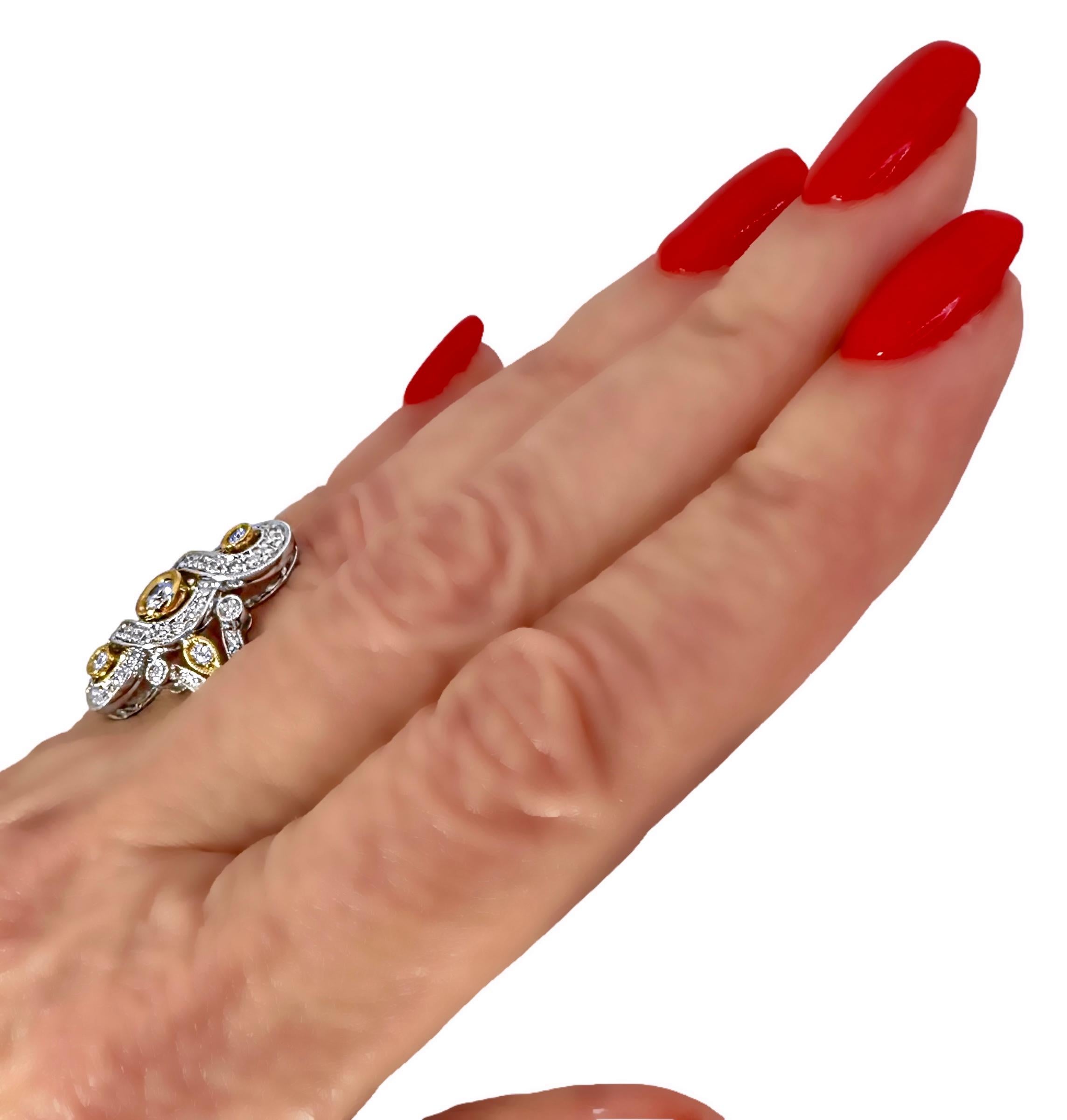Anello lungo 1 pollice in oro bicolore in stile antico con diamanti in vendita 6