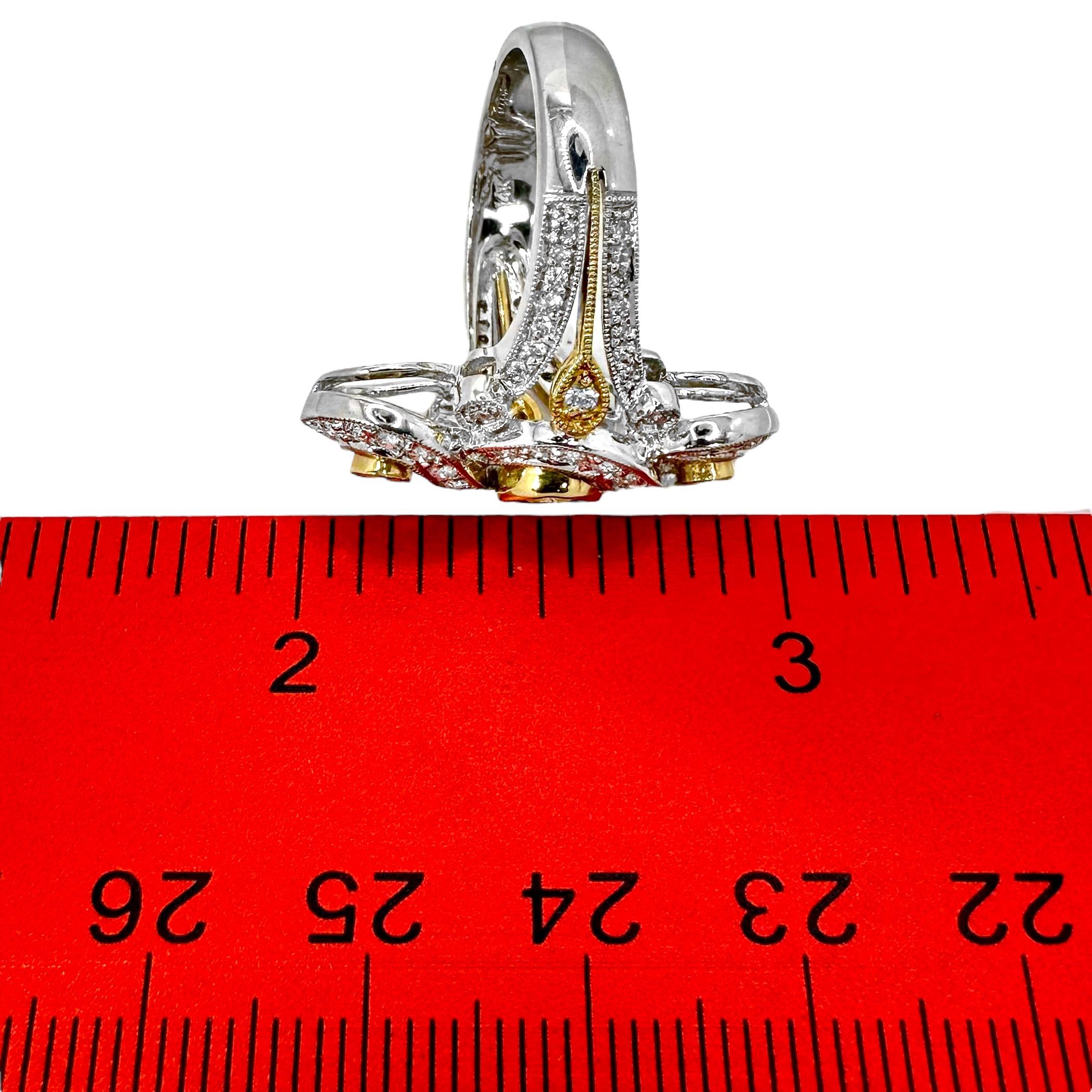 Anello lungo 1 pollice in oro bicolore in stile antico con diamanti in vendita 2