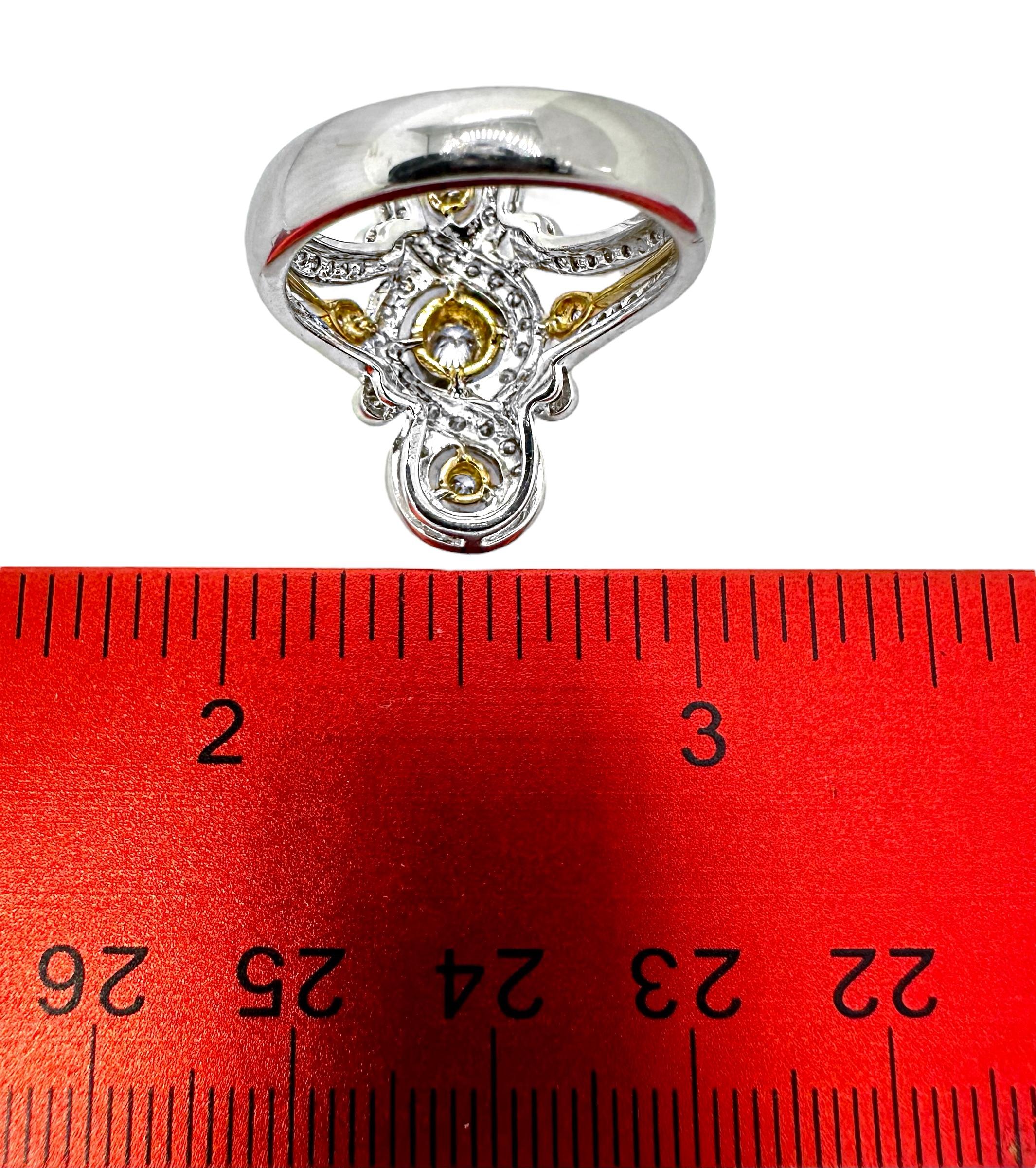 Anello lungo 1 pollice in oro bicolore in stile antico con diamanti in vendita 3