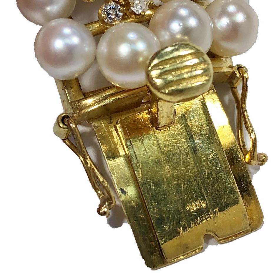 Pearl and Diamond Cocktail Bracelet by Designer K. Lambert in Gold 5