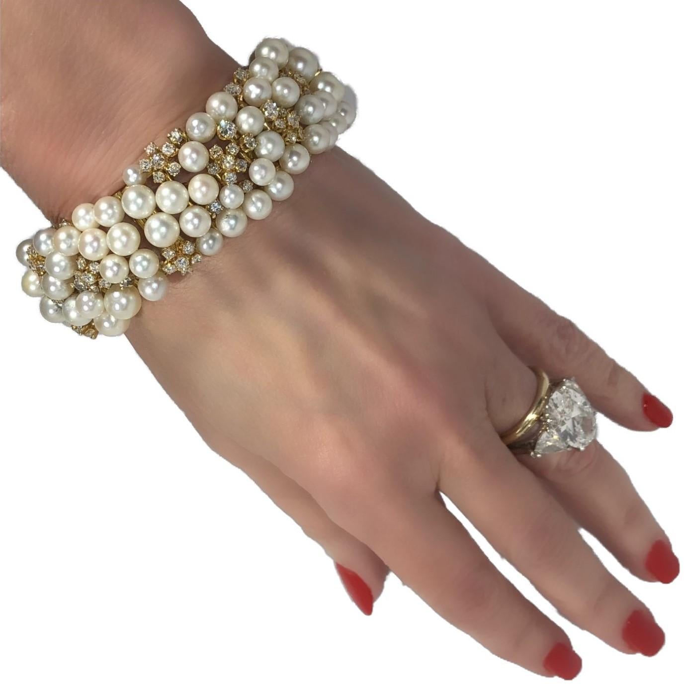Pearl and Diamond Cocktail Bracelet by Designer K. Lambert in Gold 6