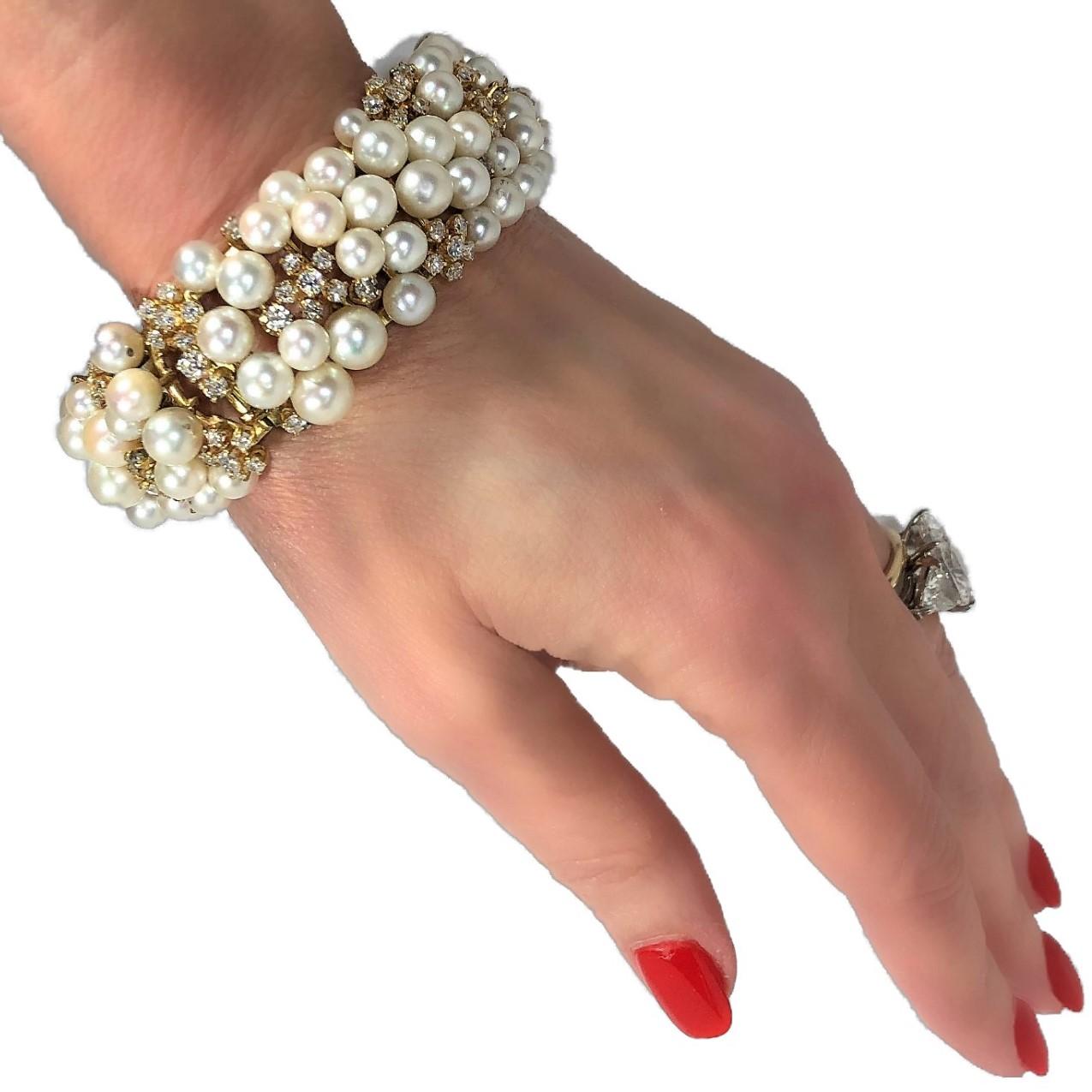 Pearl and Diamond Cocktail Bracelet by Designer K. Lambert in Gold 7