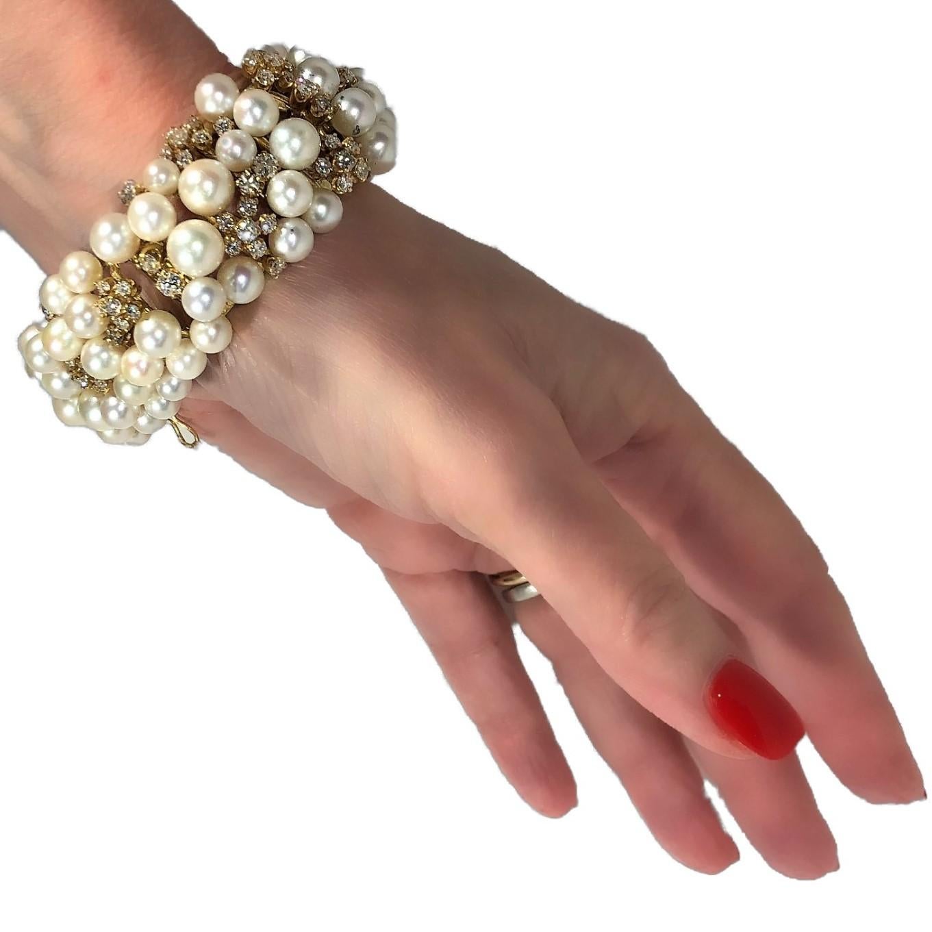 Pearl and Diamond Cocktail Bracelet by Designer K. Lambert in Gold 8