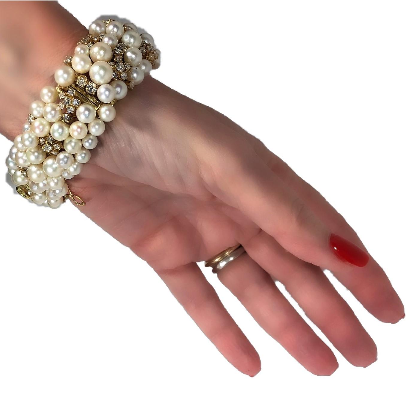 Pearl and Diamond Cocktail Bracelet by Designer K. Lambert in Gold 9