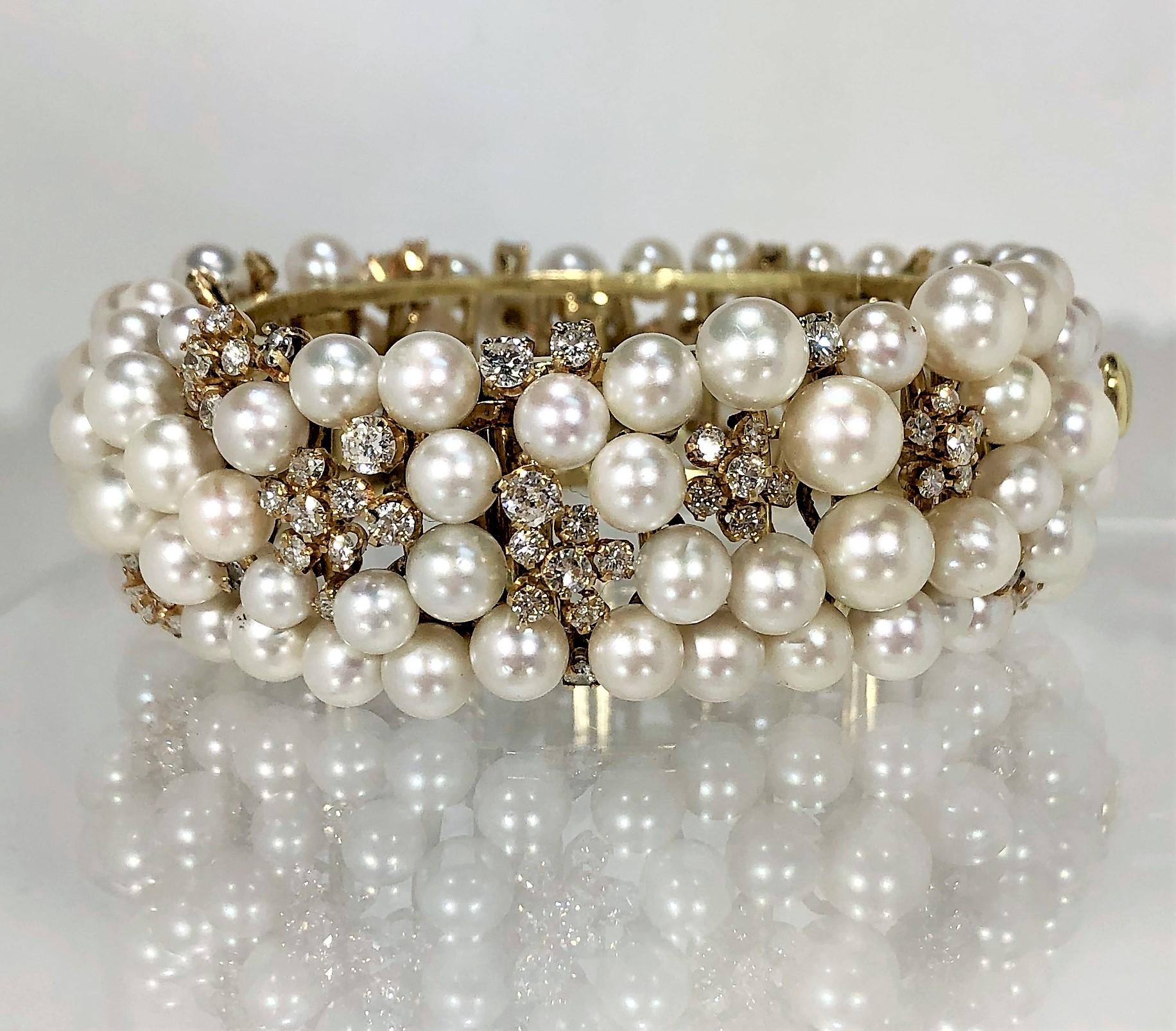Pearl and Diamond Cocktail Bracelet by Designer K. Lambert in Gold 2