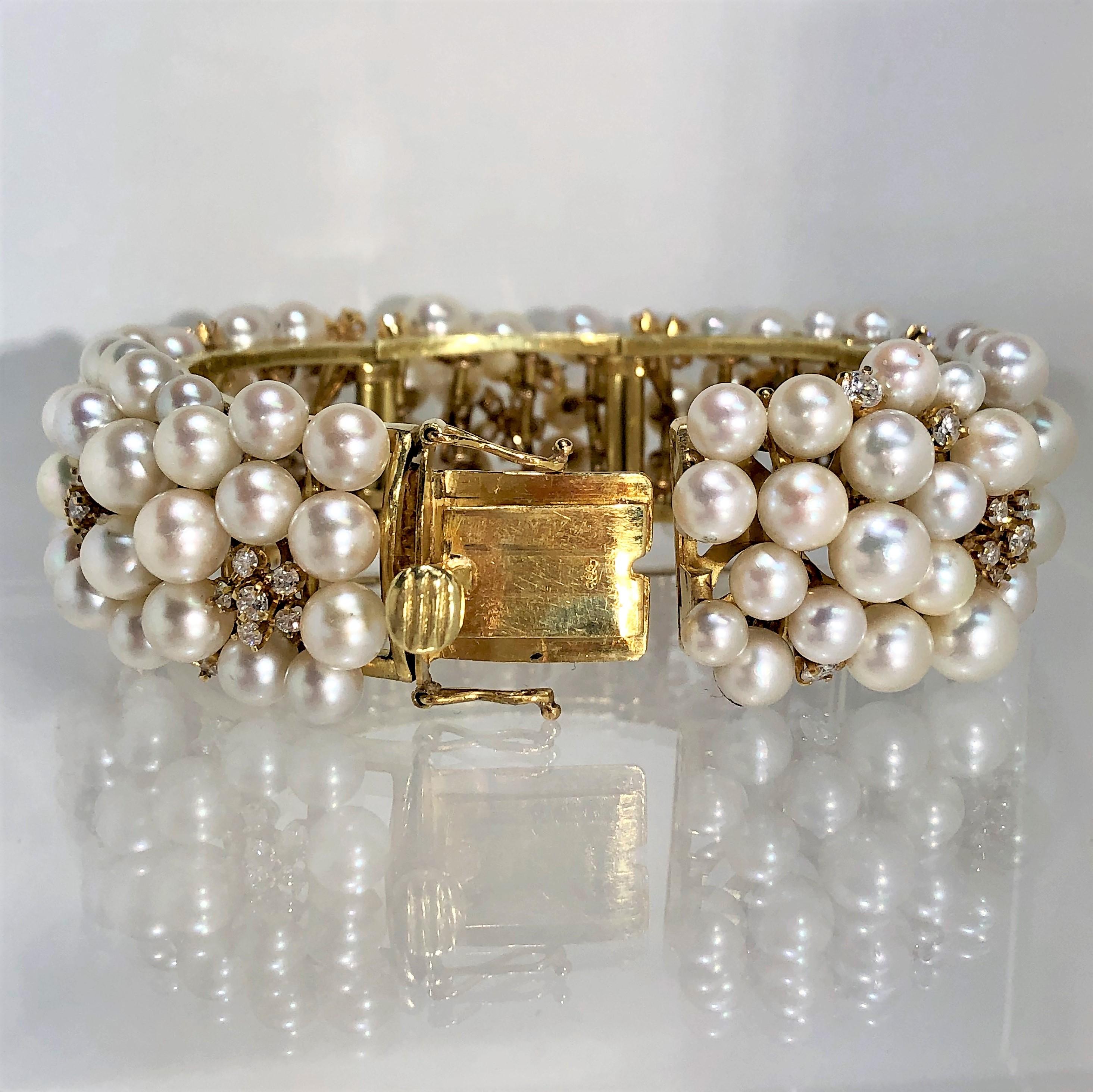 Pearl and Diamond Cocktail Bracelet by Designer K. Lambert in Gold 3