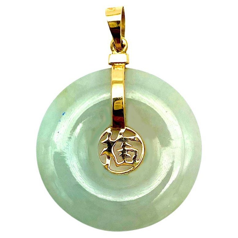 Jade Good Luck Pendant 14 Karat Yellow Gold at 1stDibs