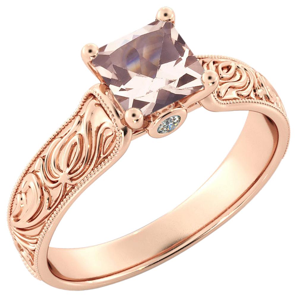 1 Karat 14 Karat Rose Gold Morganite and Diamonds Princess Engagement Ring