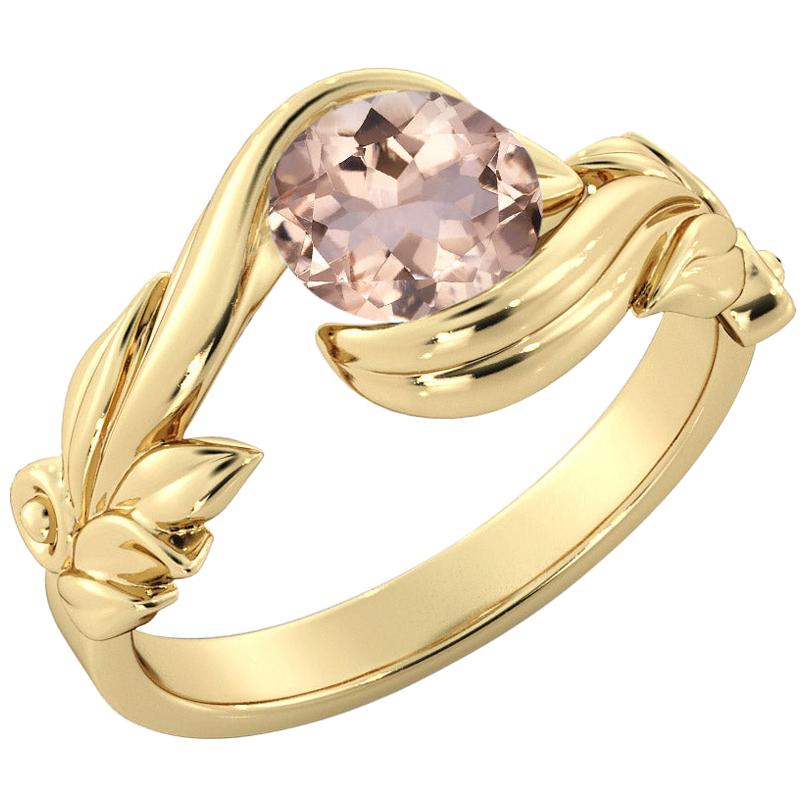 1 Karat 14 Karat Yellow Gold Morganite Round Engagement Ring