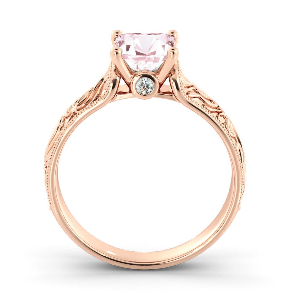 Art Deco 1 Karat 14 Karat Rose Gold Morganite and Diamonds Princess Engagement Ring