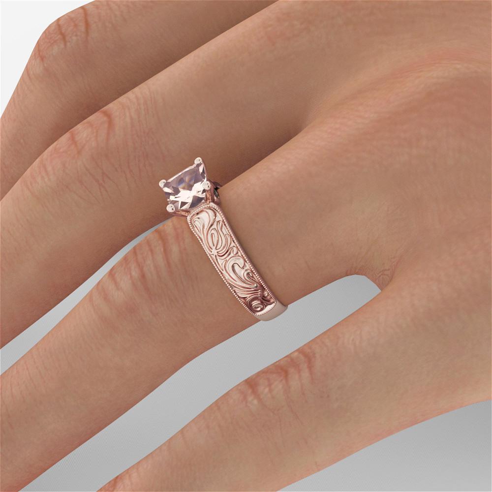 1 Karat 14 Karat Rose Gold Morganite and Diamonds Princess Engagement Ring In New Condition In Ramat Gan, IL