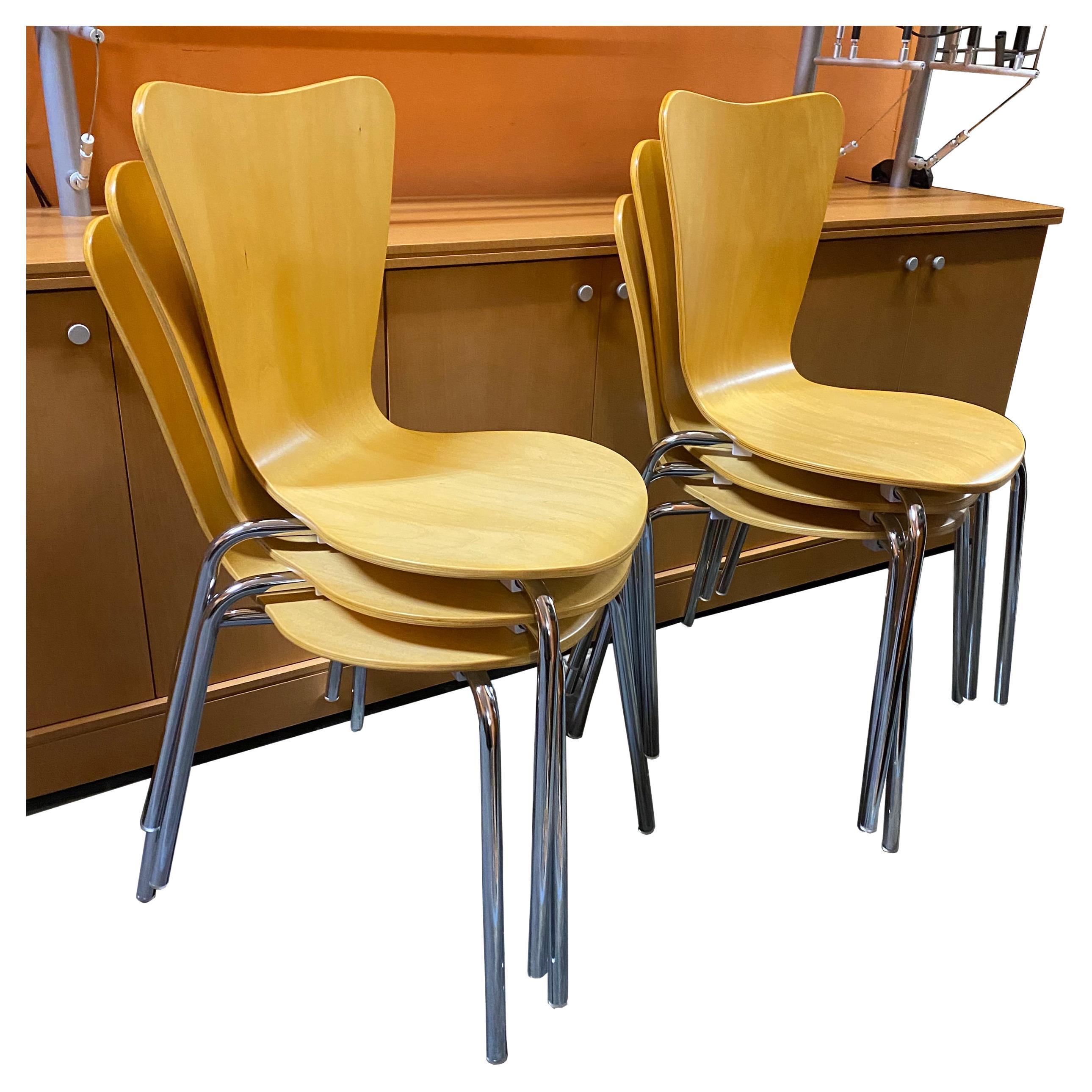 KFI Stackable side chair

Contemporary molded dining chair with steel frame. Polyurethane glides to help protect floors from damage. Stacks 5 high for easy storage and transportation.

20 available.
Overall Dimensions: 18