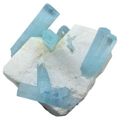 Antique 1 kg plus Massive Aquamarine Crystals Attached With Big Feldspar From Pakistan 