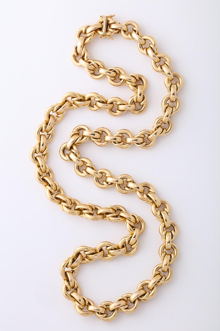 14 Karat Italian Yellow Gold Round Link Chain For Sale at 1stDibs