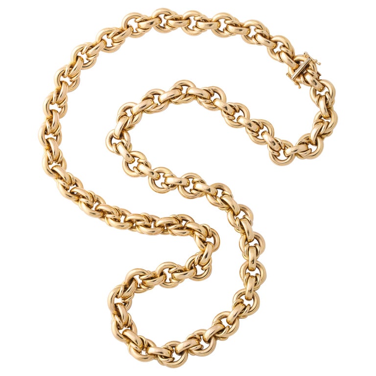 14 Karat Italian Yellow Gold Round Link Chain For Sale at 1stDibs