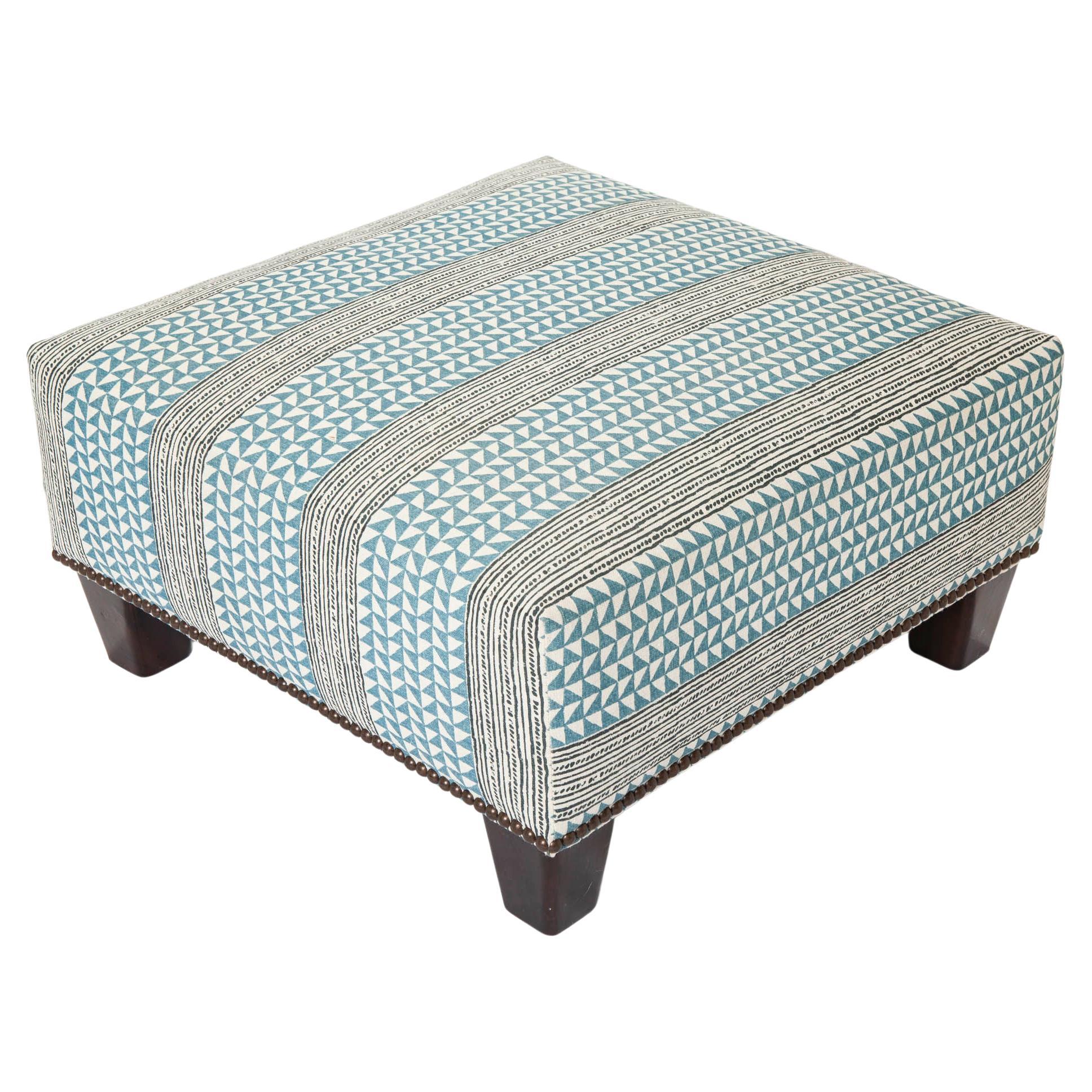 Large Square Ottoman in Tribal Printed Linen