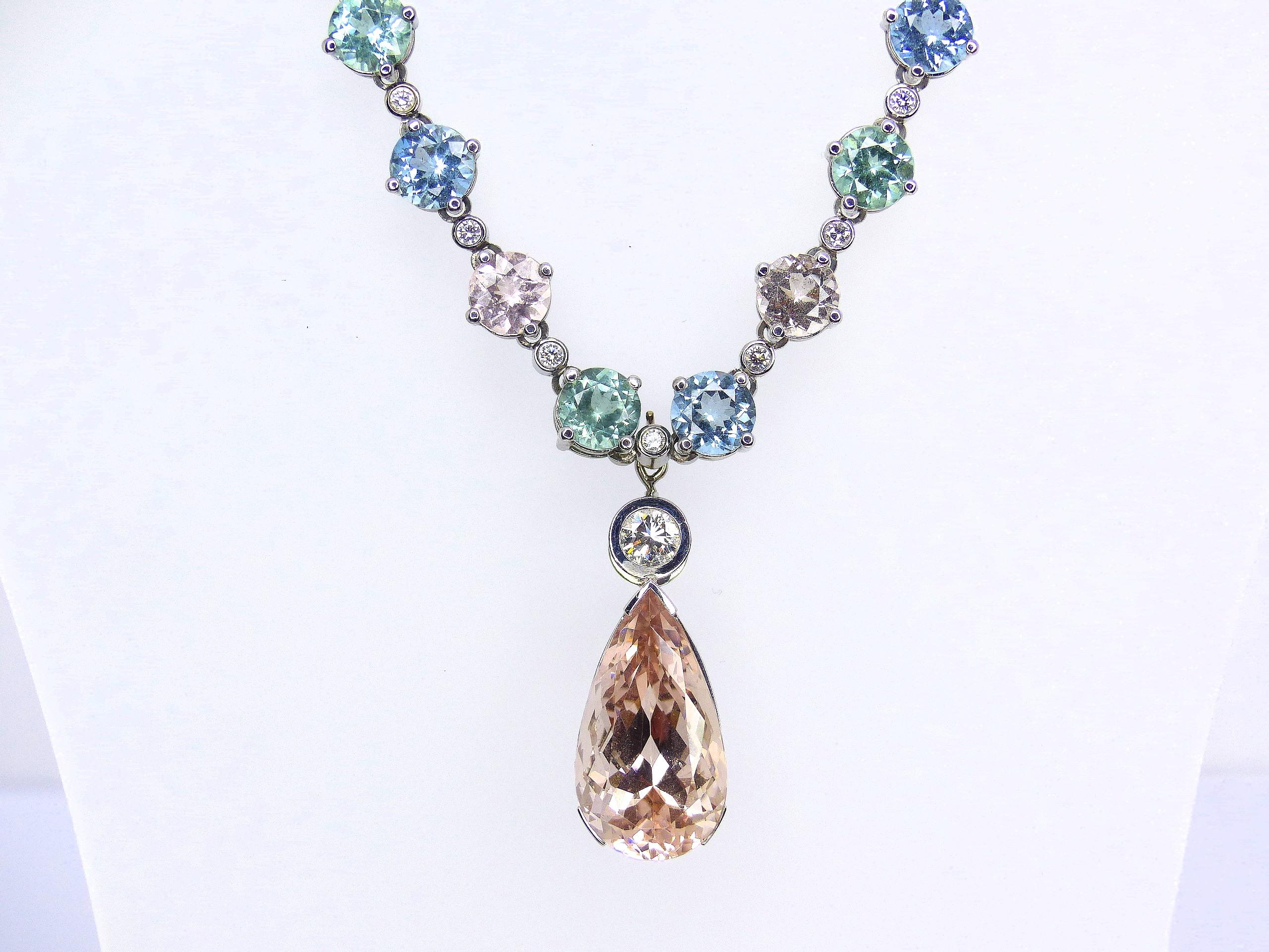Collana Leyser con pietre e diamanti multicolore in oro bianco 18 carati in vendita 1