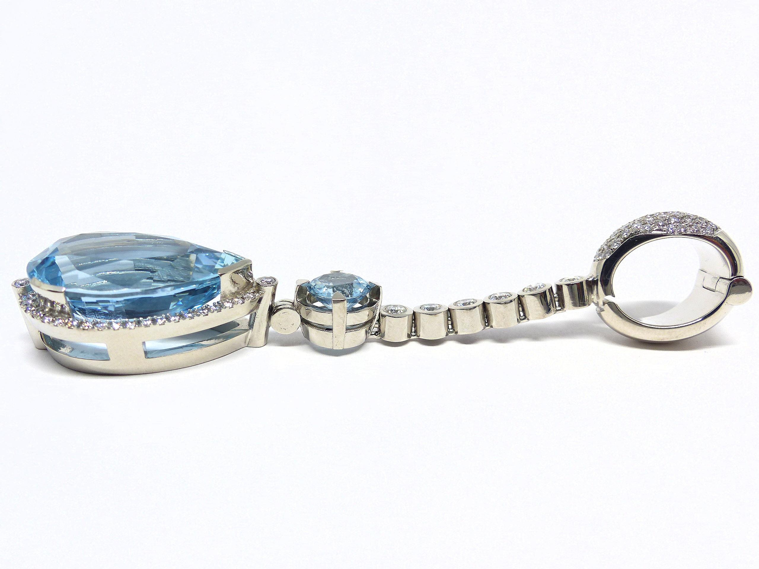 Women's  Platinum 22, 85ct Aquamarines & Diamonds Pendant For Sale