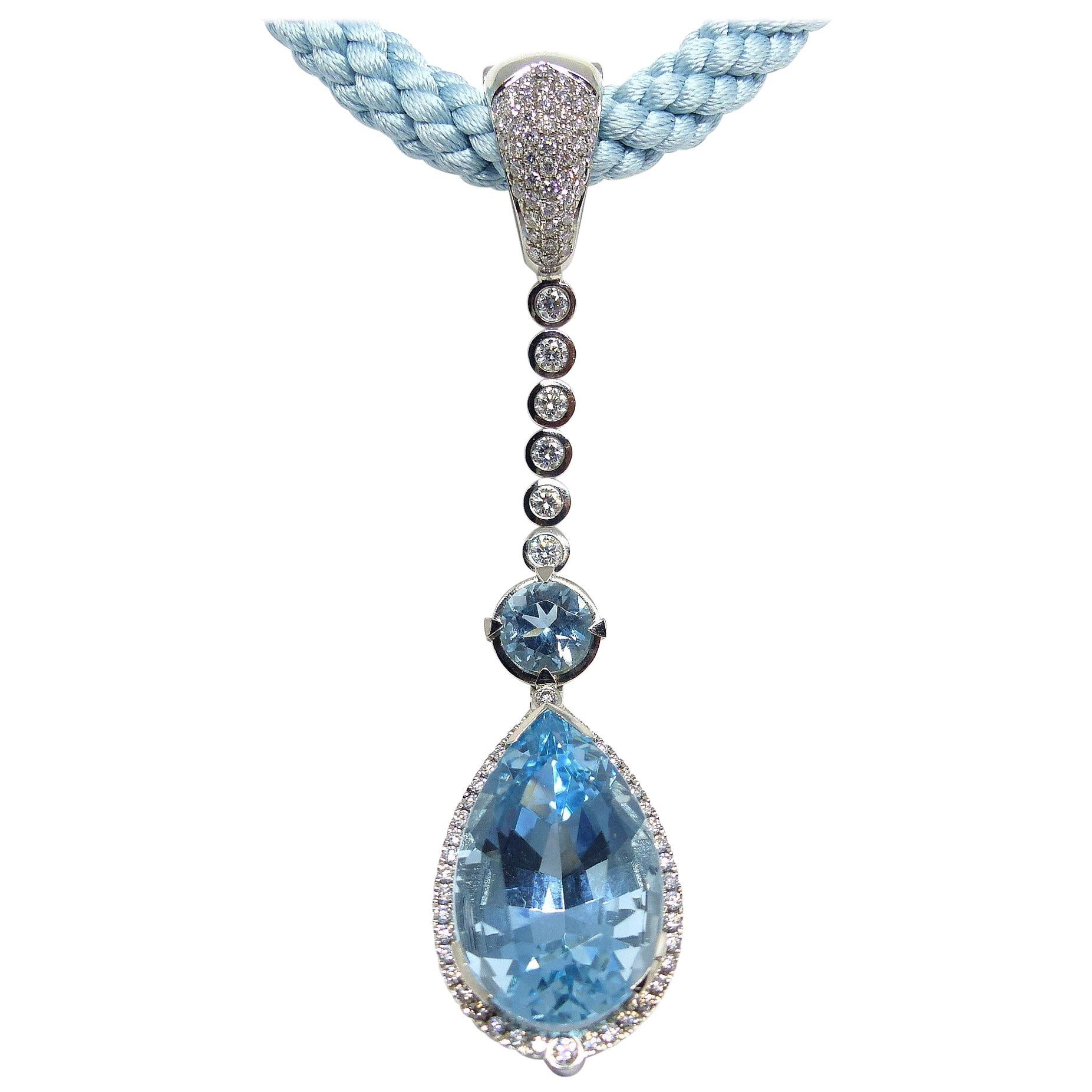  Platinum 22, 85ct Aquamarines & Diamonds Pendant For Sale