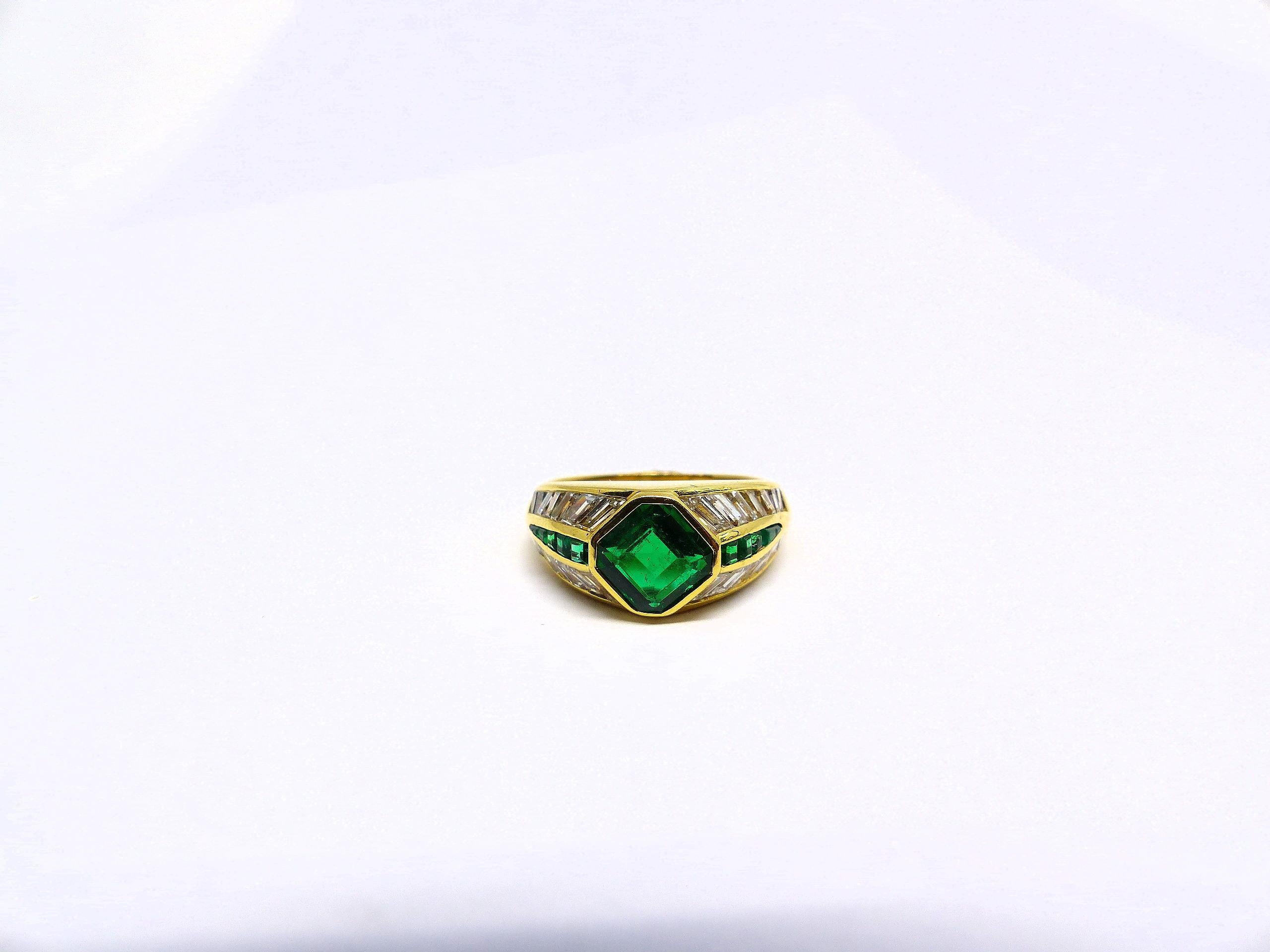 LEYSER 18k Yellow Gold Rare Sandawana No Oil Emerald Diamond Ring For Sale 1