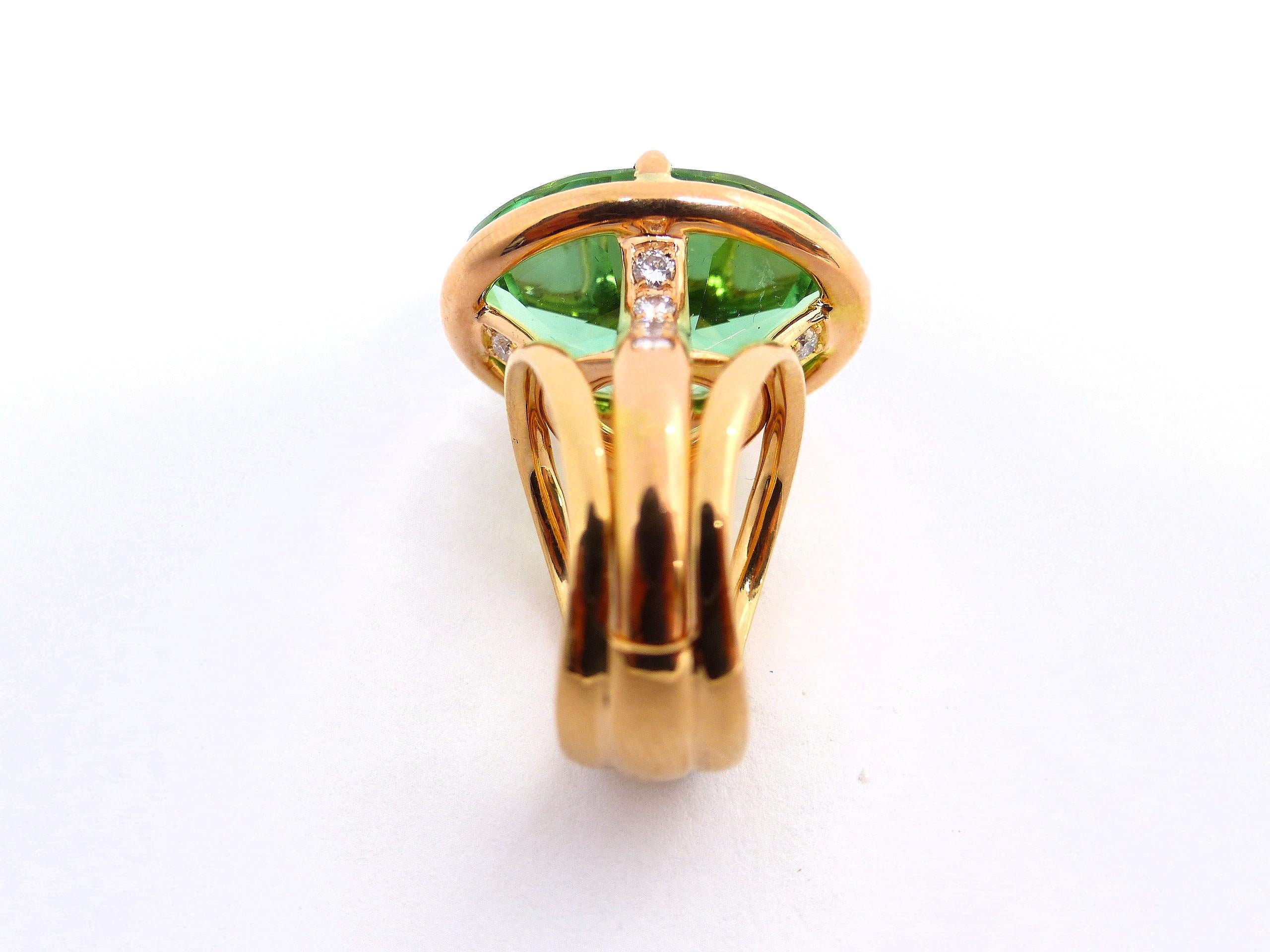 Rose Gold Ring set with fine Green Tourmaline (oval, 20.03ct) and Diamonds For Sale 2