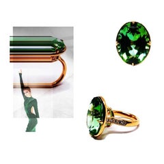 Rose Gold Ring set with fine Green Tourmaline (oval, 20.03ct) and Diamonds