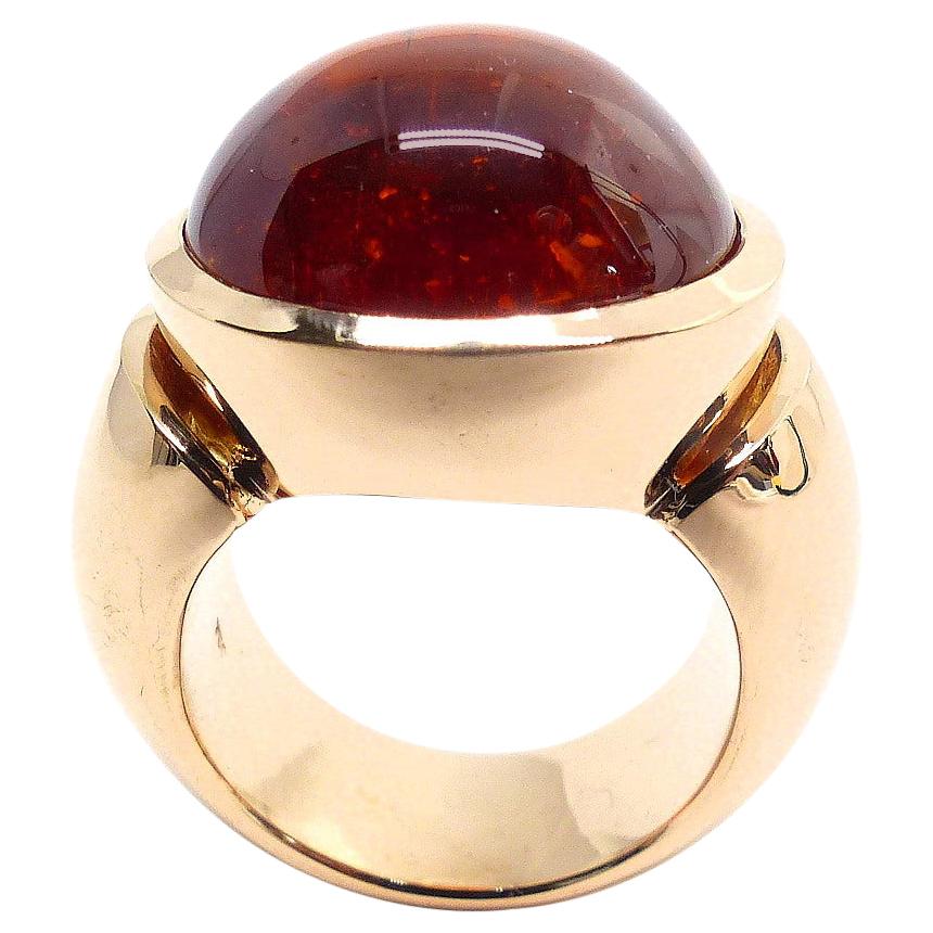 Ring in Red Gold with 1 Mandarine Garnet Cabouchon 26, 23ct.