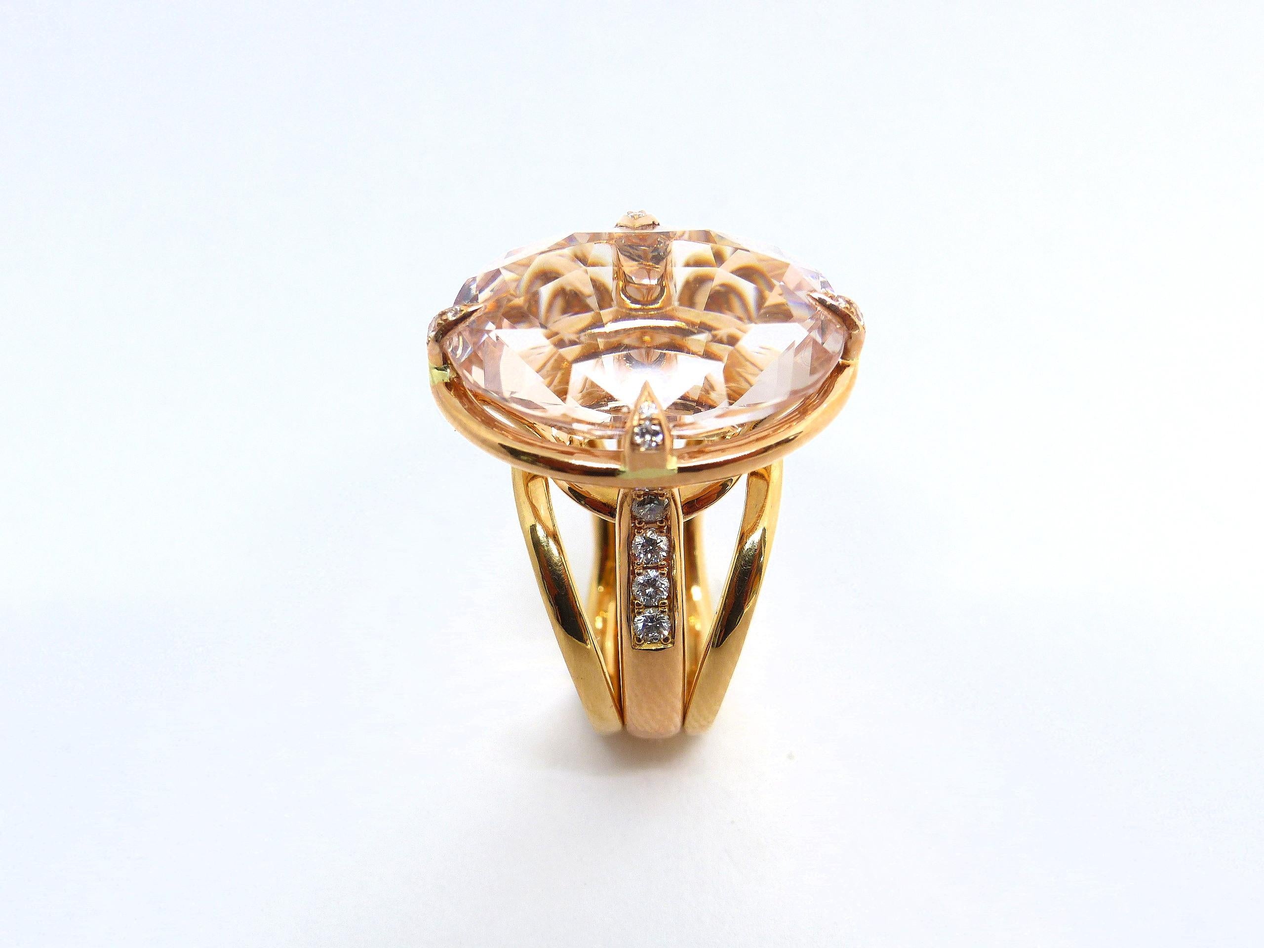 Ring in Rose Gold with 1 Morganite oval 21x16mm and Diamonds  For Sale 2