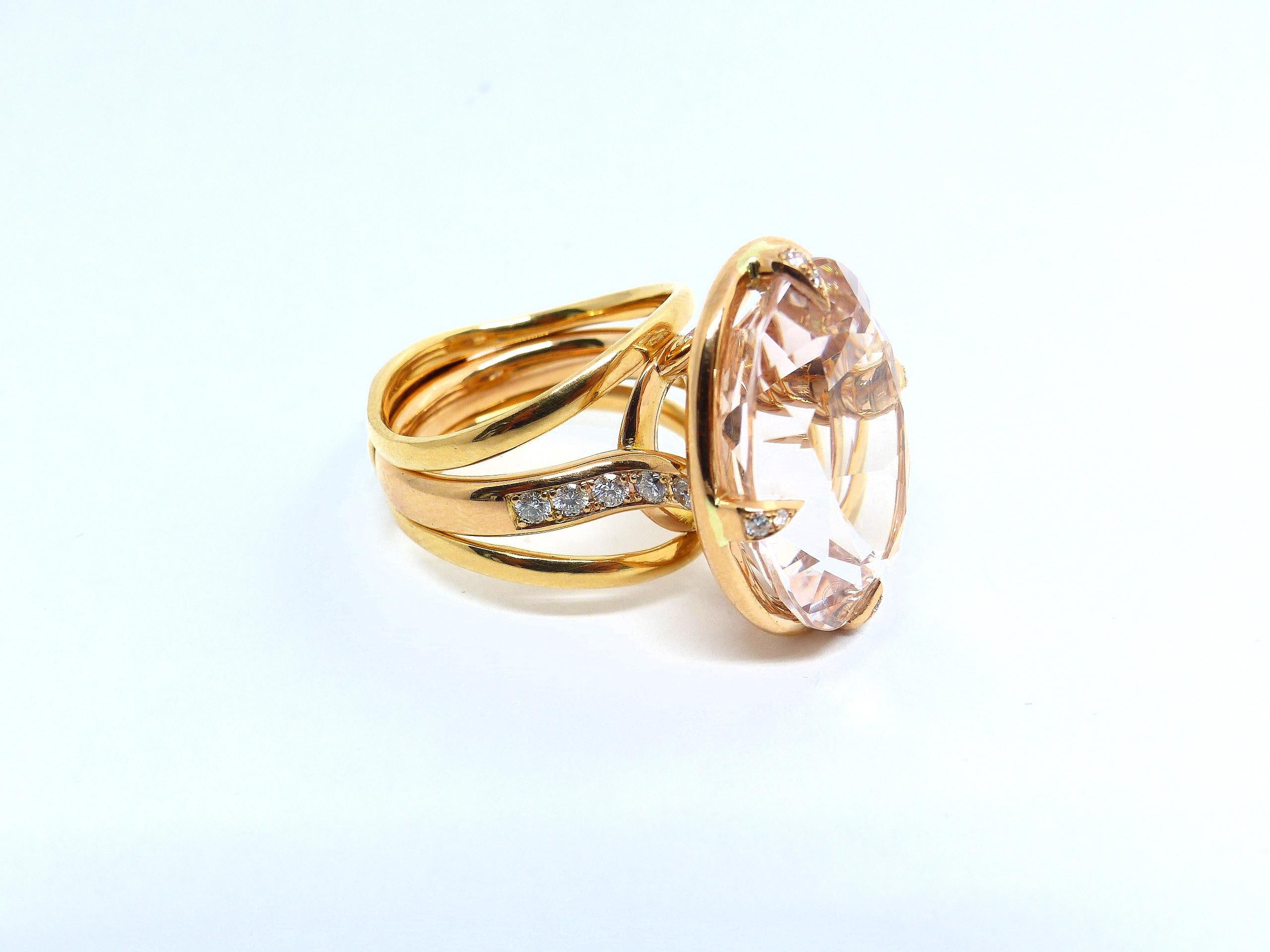 Ring in Rose Gold with 1 Morganite oval 21x16mm and Diamonds For Sale 4
