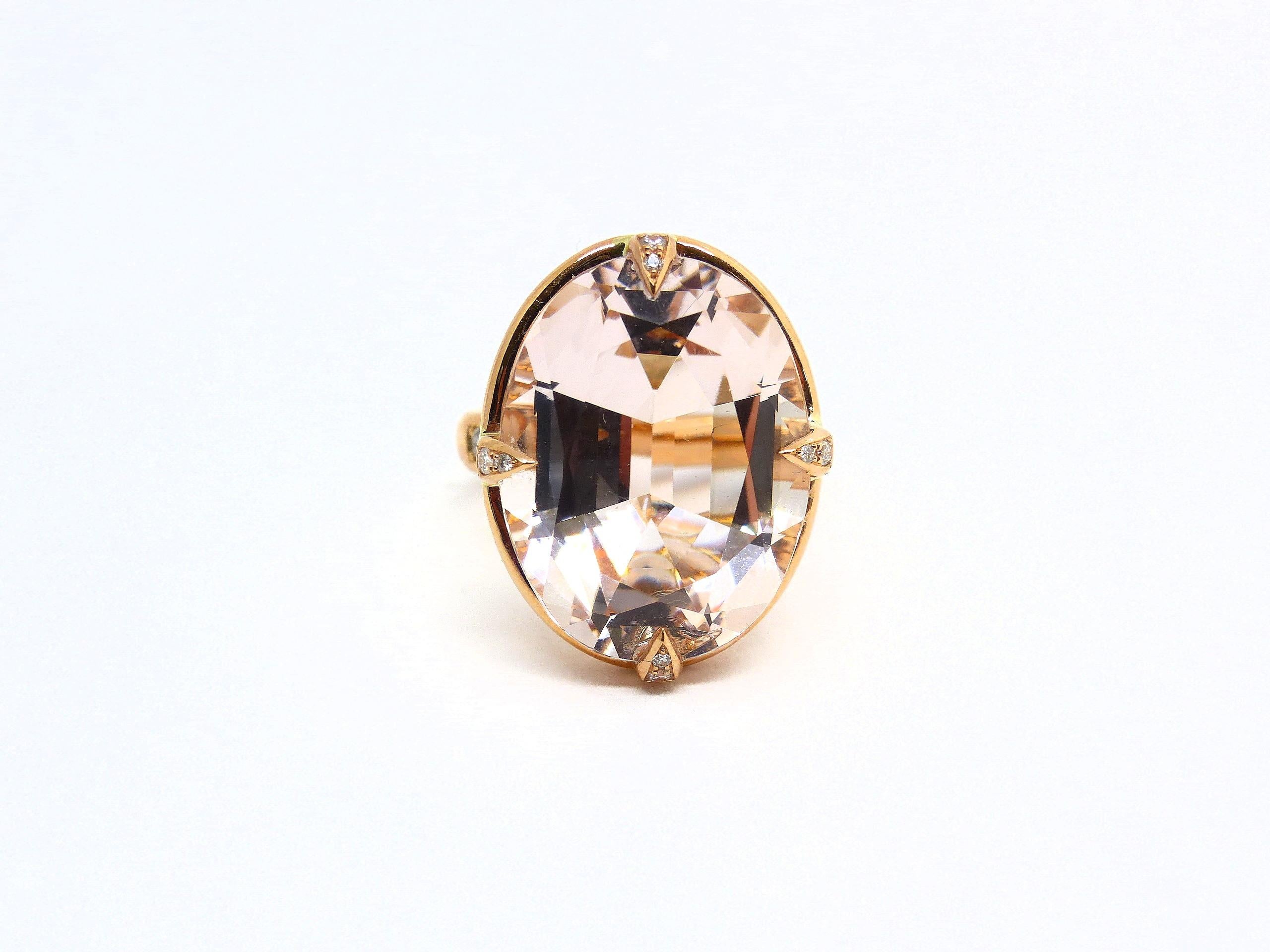 Ring in Rose Gold with 1 Morganite oval 21x16mm and Diamonds  For Sale 1