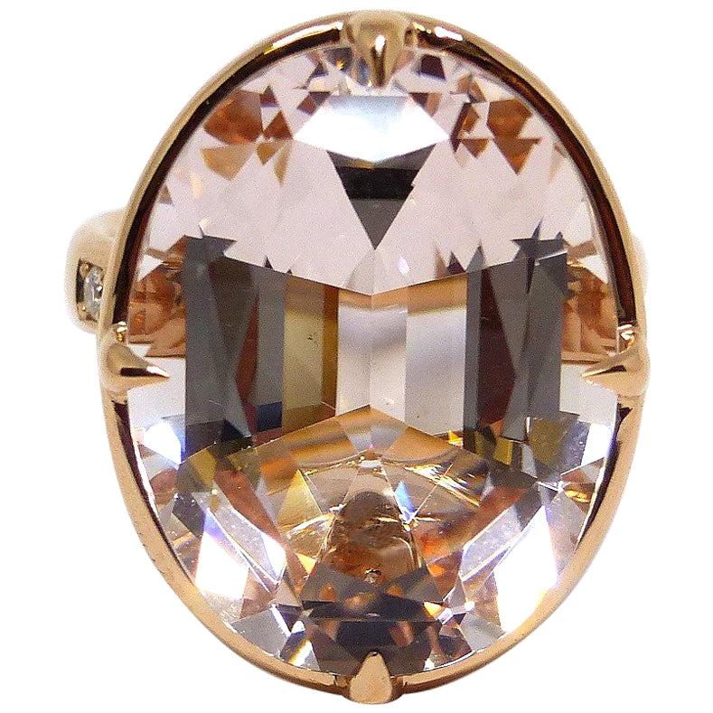Ring in Rose Gold with 1 Morganite oval 21x16mm and Diamonds  For Sale