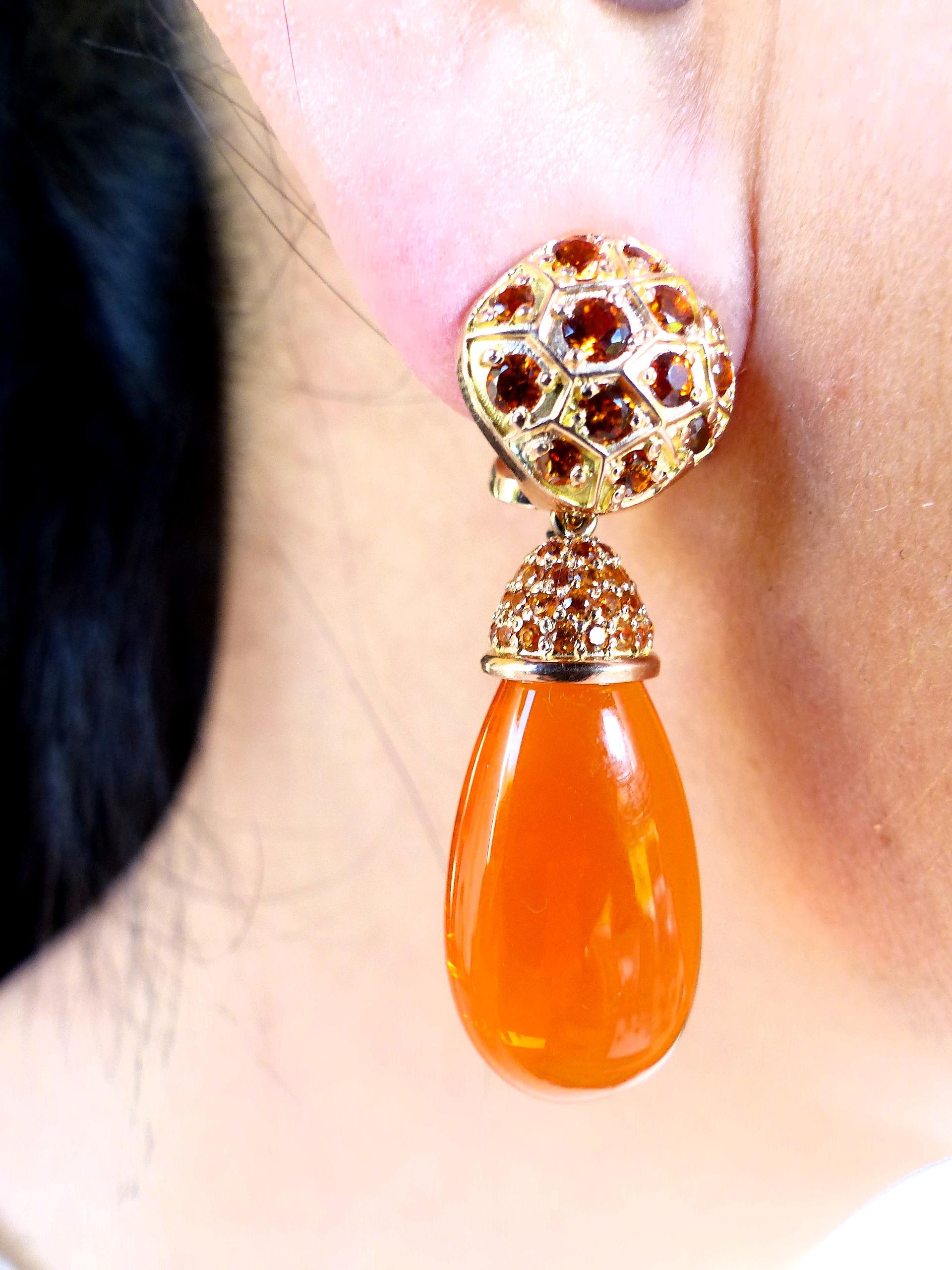 Earrings in Red Gold with 26 Mandarine Garnets 1, 56ct..  For Sale 2