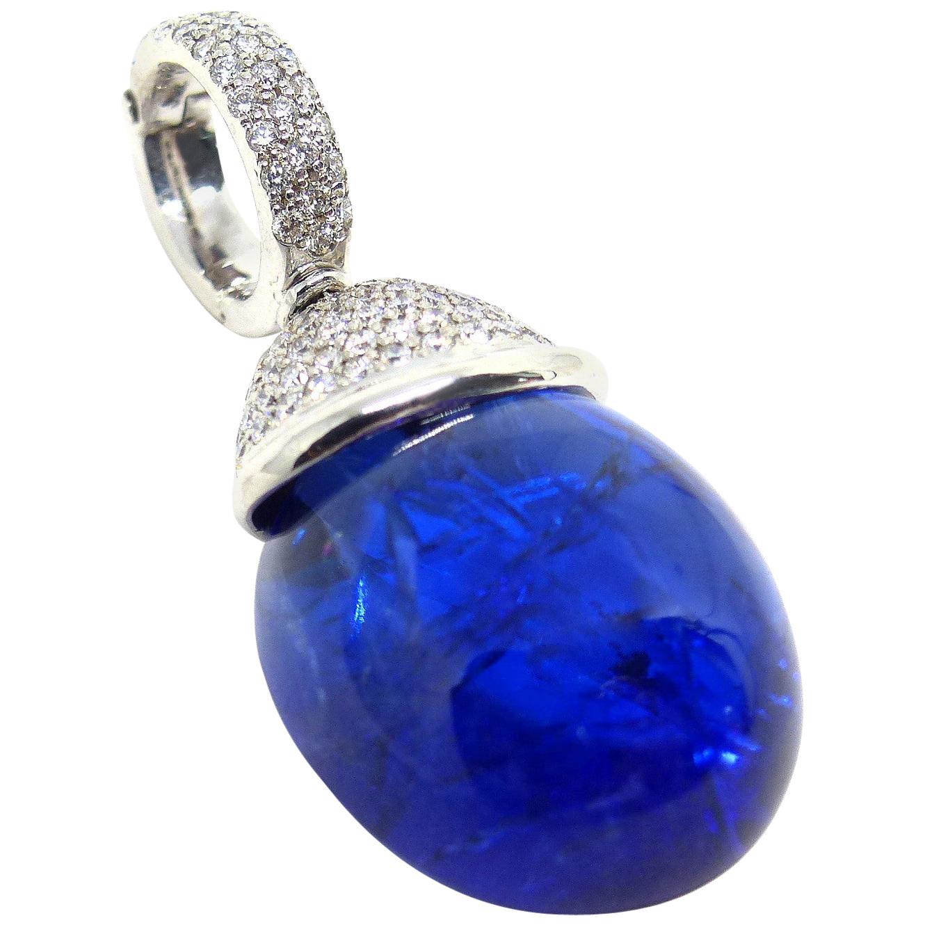 White Gold 34, 63ct Tanzanite Briolett & Diamonds Pendant